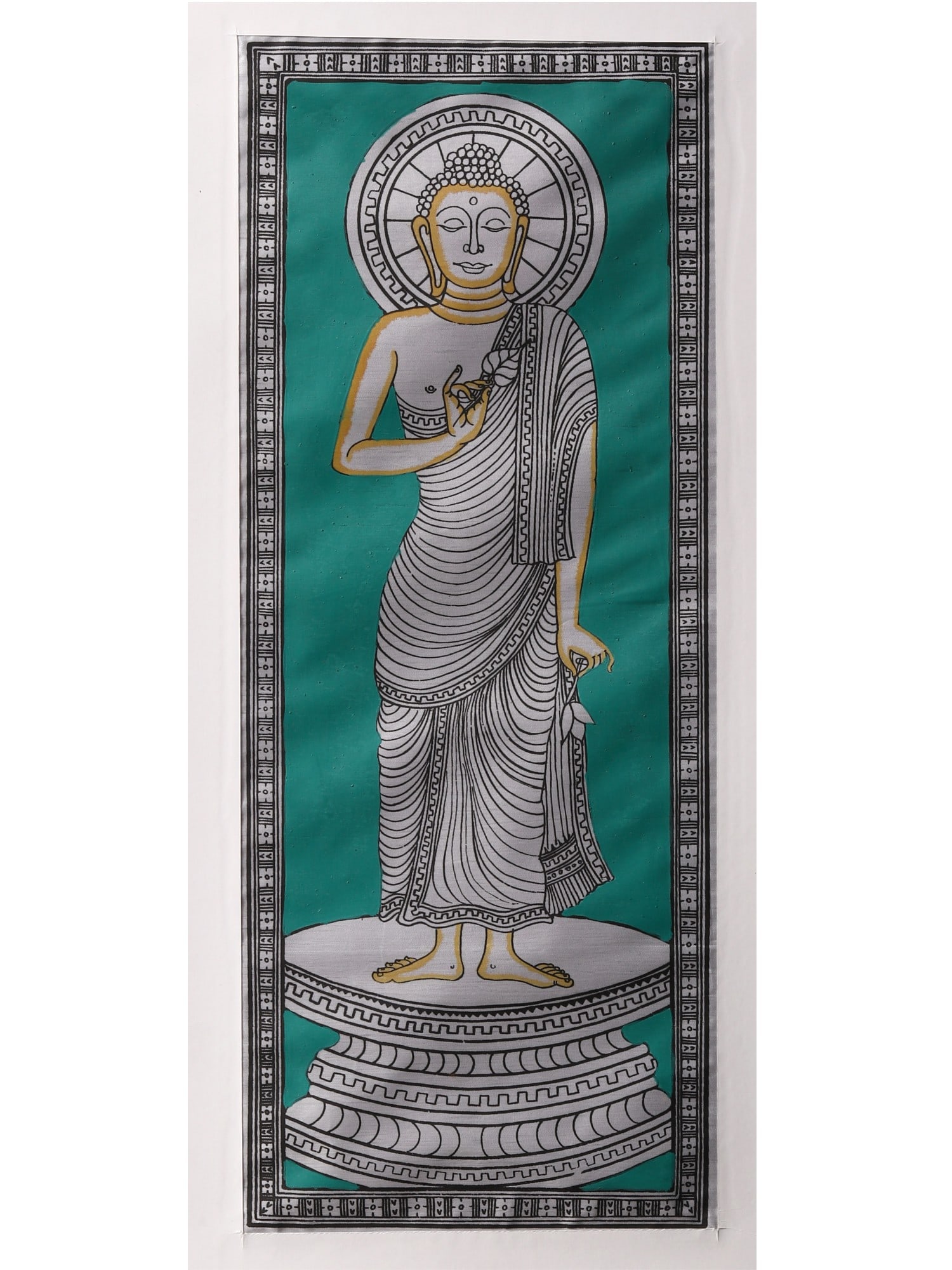Standing Lord Buddha | Watercolor on Silk | Pattachitra Painting: Title: Standing Lord Buddha | Watercolor on Silk | Pattachitra Painting Description: Folk Paintings Reserve: $56.70 Shipping: Domestic: Shipping rates are determined by destination International: Fore