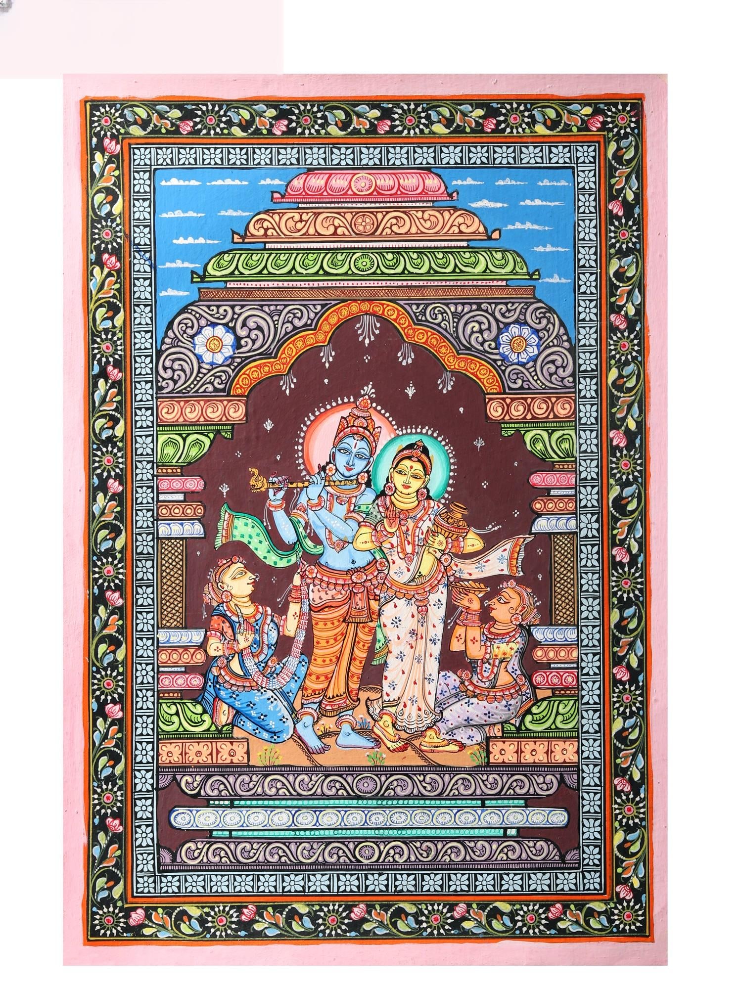 Devine Pair of Radha Krishna | Pattachitra Painting: Title: Devine Pair of Radha Krishna | Pattachitra Painting Description: Folk Paintings Reserve: $160.20 Shipping: Domestic: Shipping rates are determined by destination International: Foreign shipping