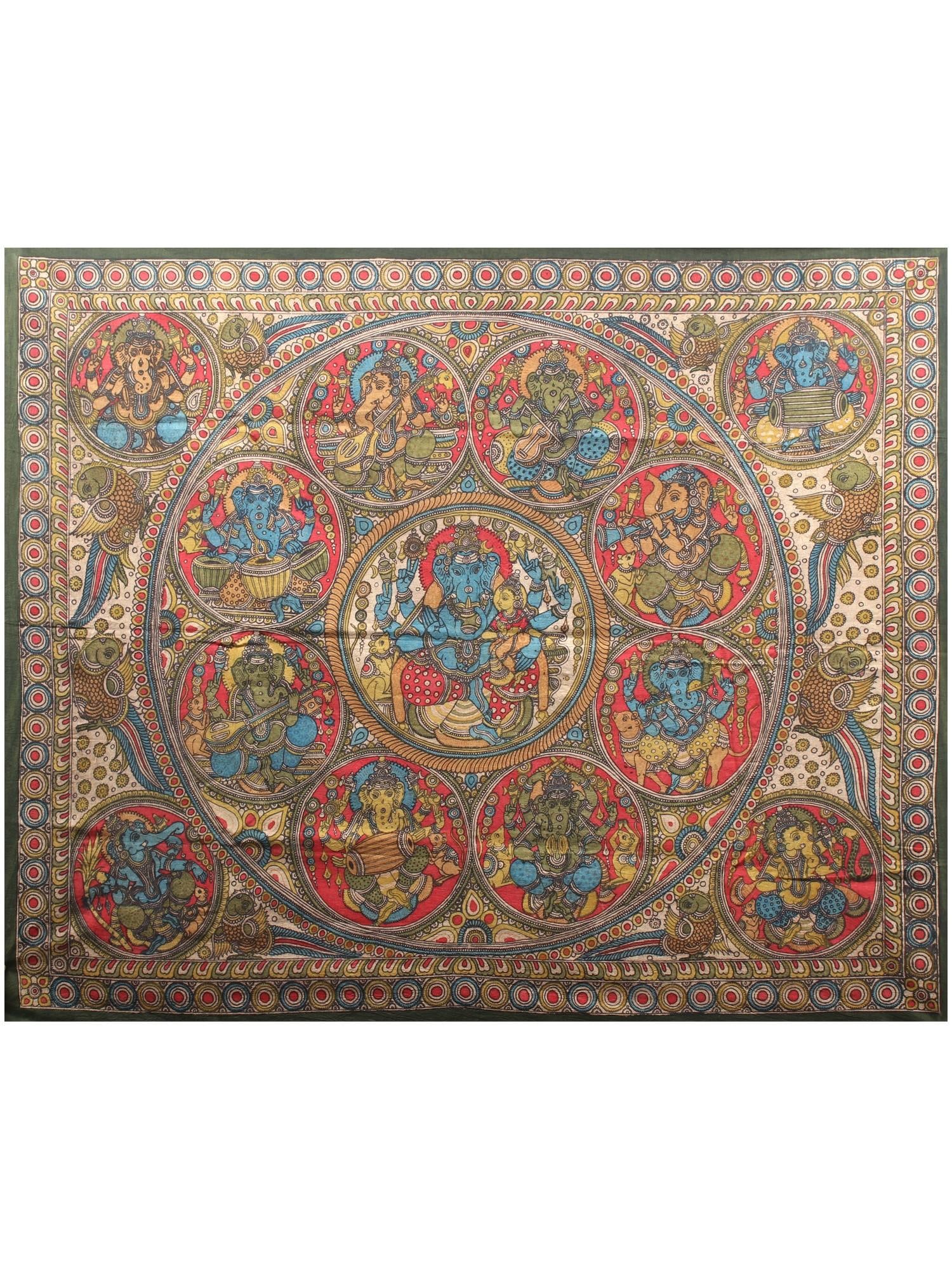 Ashta-Ganesha with Shakti Ganesha In Center | Kalamkari Painting (1 of 2)