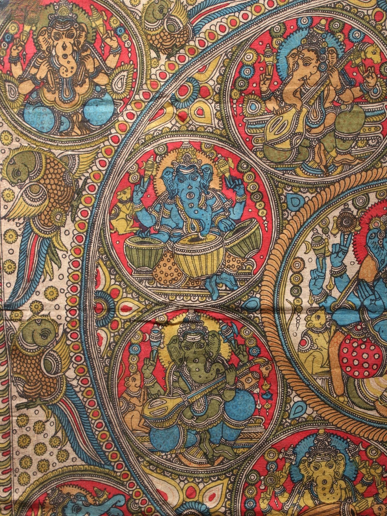 Ashta-Ganesha with Shakti Ganesha In Center | Kalamkari Painting - 2