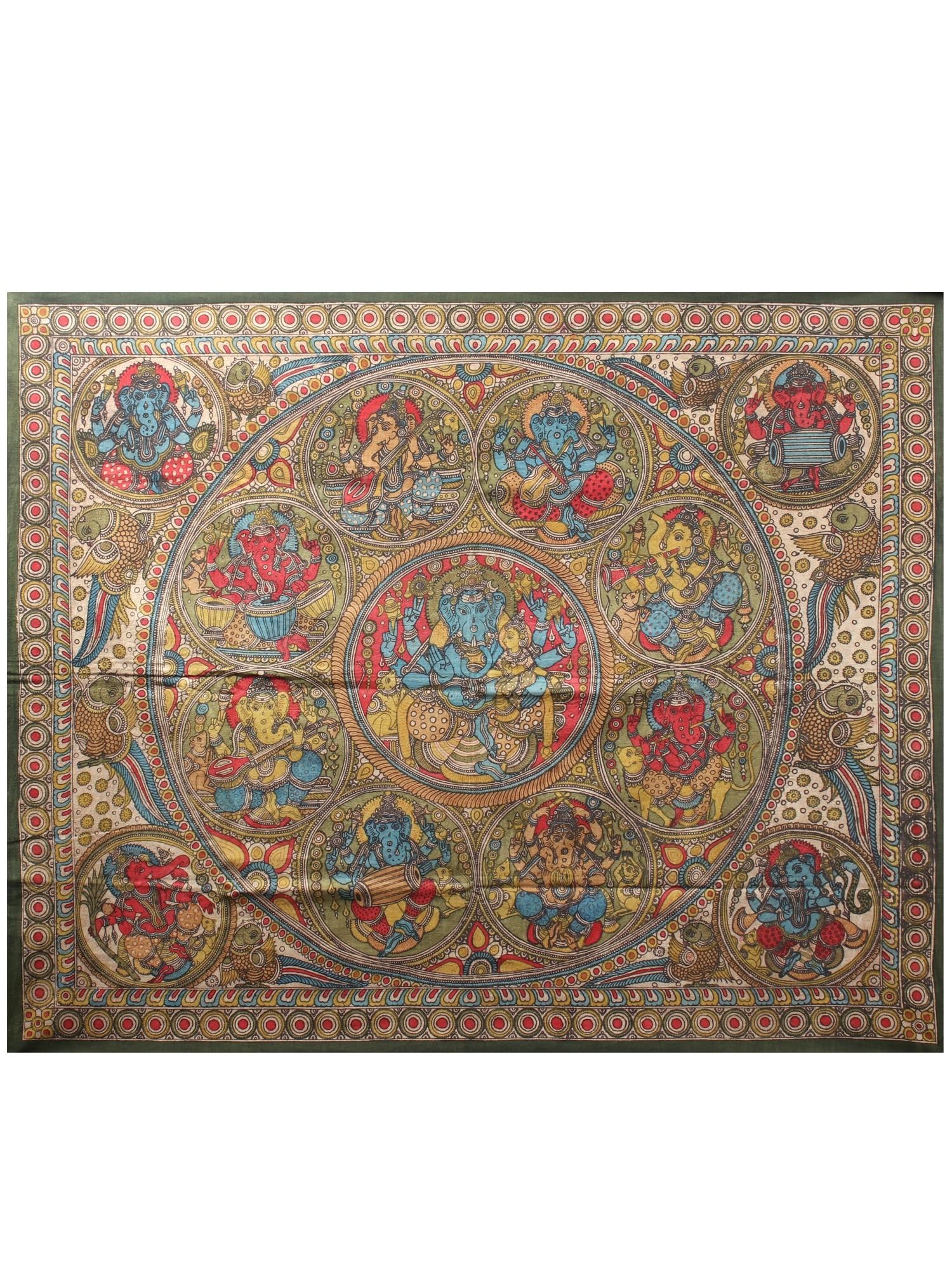 Ashta-Ganesha with Shakti Ganesha In Center | Kalamkari Painting: Title: Ashta-Ganesha with Shakti Ganesha In Center | Kalamkari Painting Description: Folk Paintings Reserve: $399.60 Shipping: Domestic: Shipping rates are determined by destination International:
