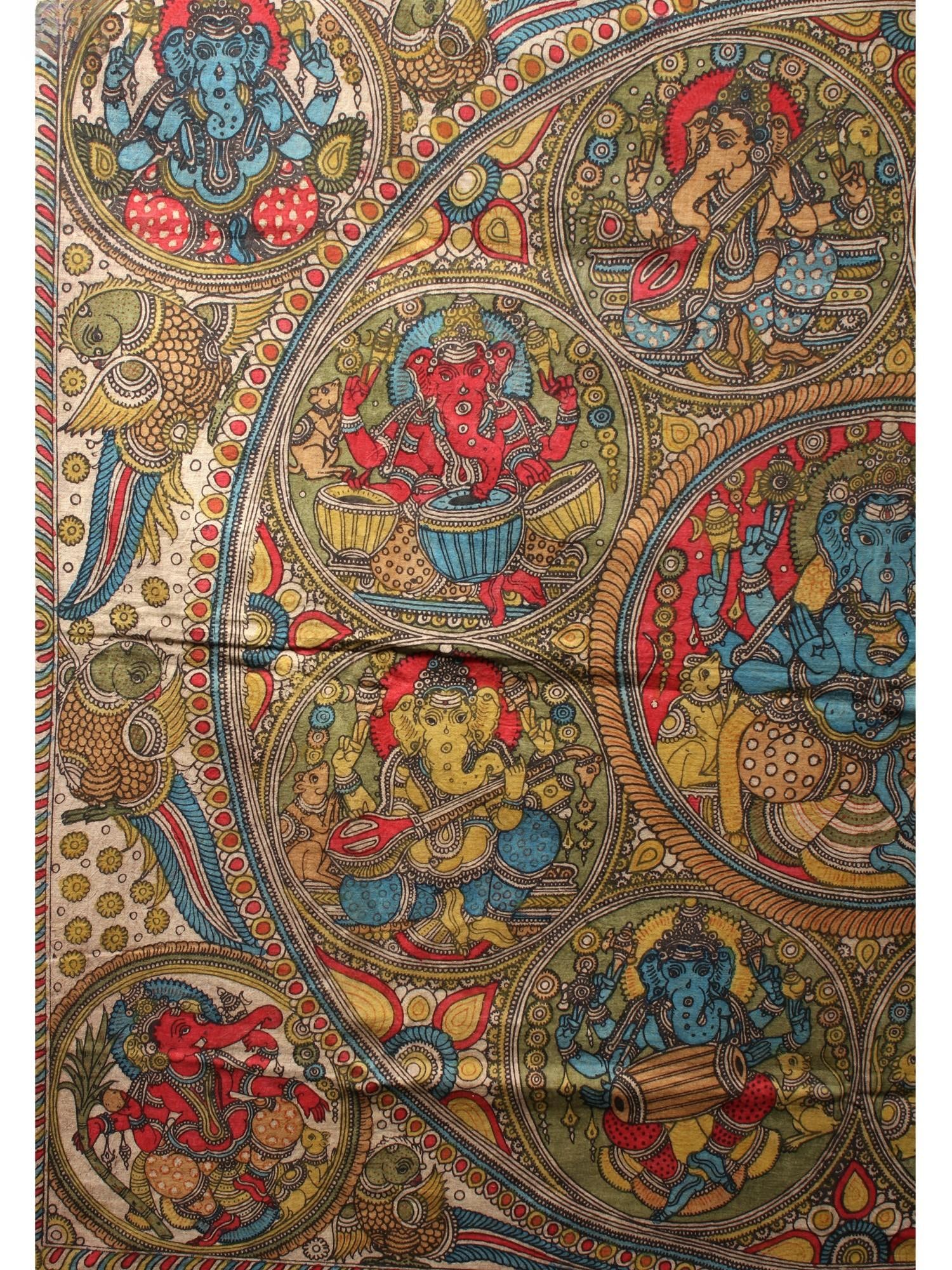 Ashta-Ganesha with Shakti Ganesha In Center | Kalamkari Painting - 2