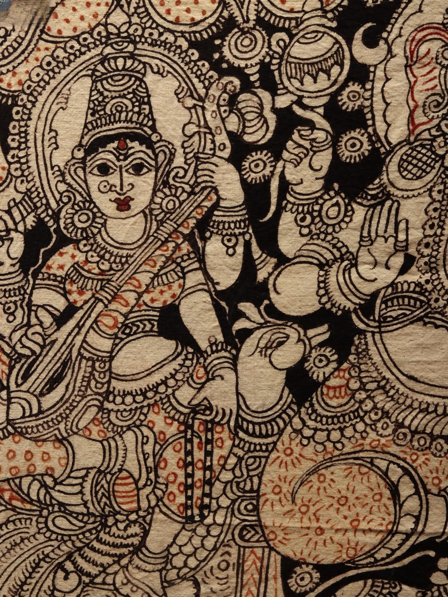 Ganesha, Lakshmi and Saraswati | Kalamkari Painting on Cotton - 2