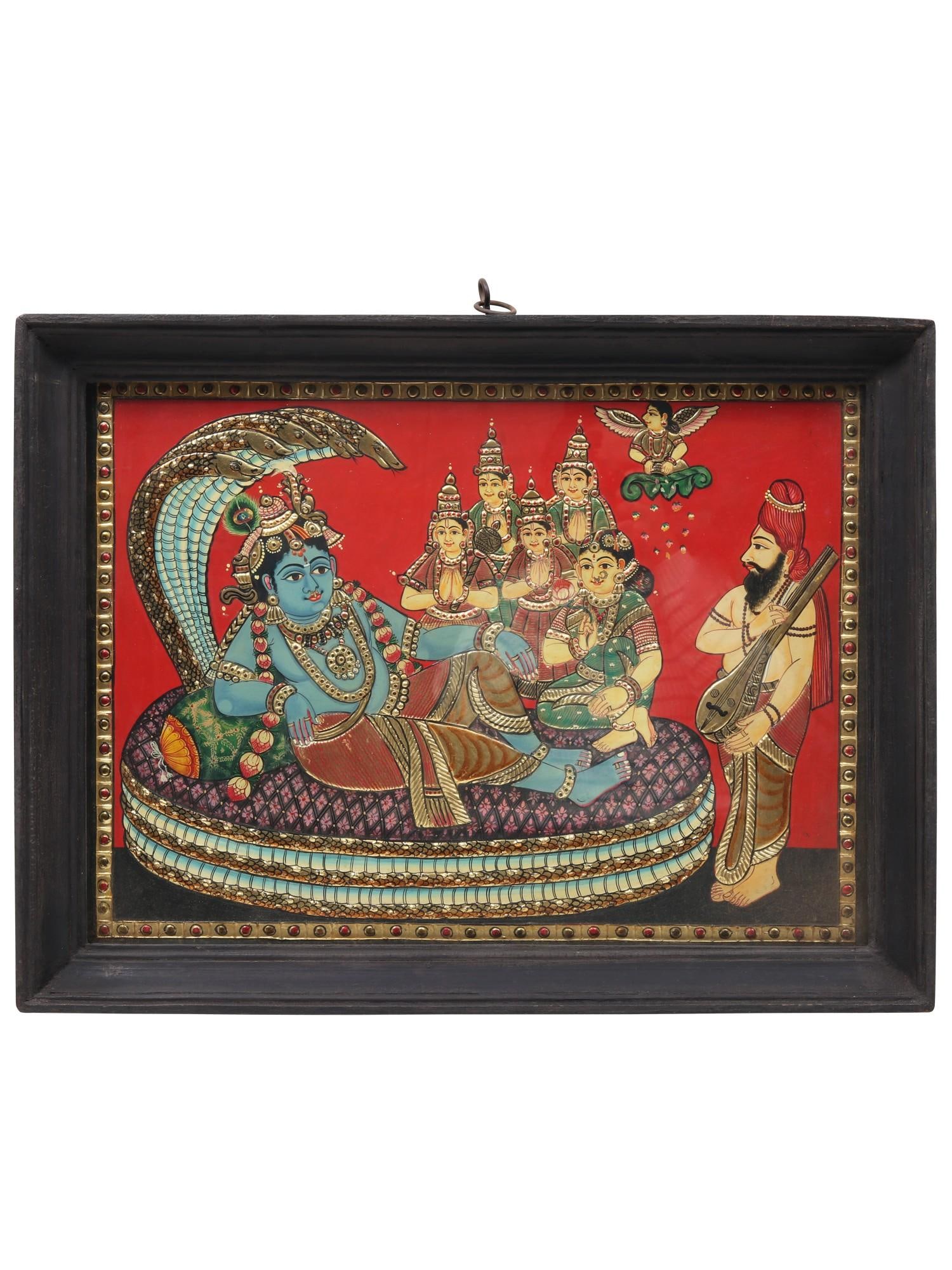 26" Shesh-Shayi Lord Krishna | Tanjore Painting with Frame: Title: 26" Shesh-Shayi Lord Krishna | Tanjore Painting with Frame Description: Tanjore (Thanjavur) Painting Reserve: $782.10 Shipping: Domestic: Shipping rates are determined by destination Internatio