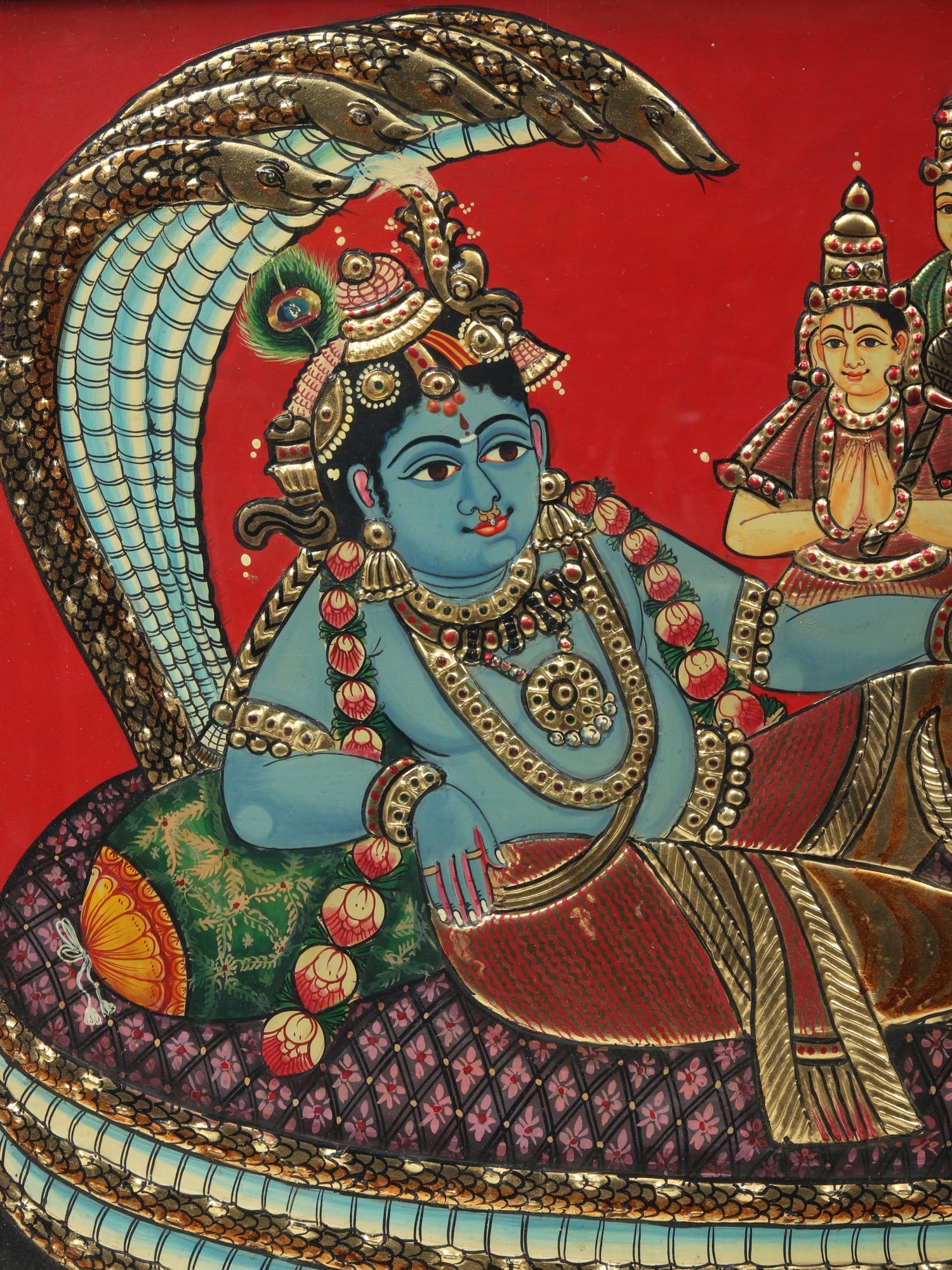 26" Shesh-Shayi Lord Krishna | Tanjore Painting with Frame - 2