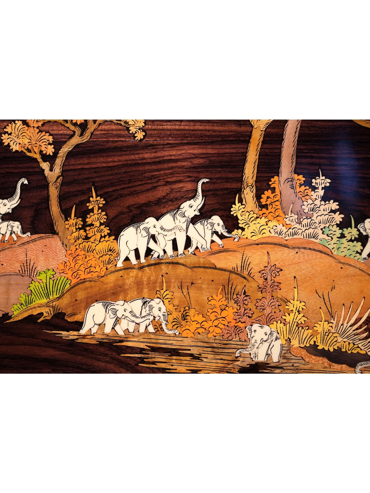 36" Happy Family Of Elephants | Natural Color On 3D Wood Painting With Inlay Work - 2