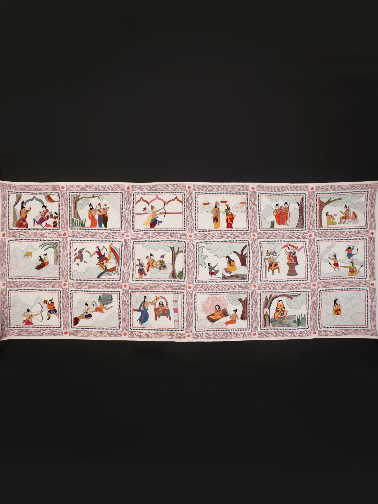 Ramleela (The Life of Rama) | Kantha Stitch Embroidery Painting (1 of 2)