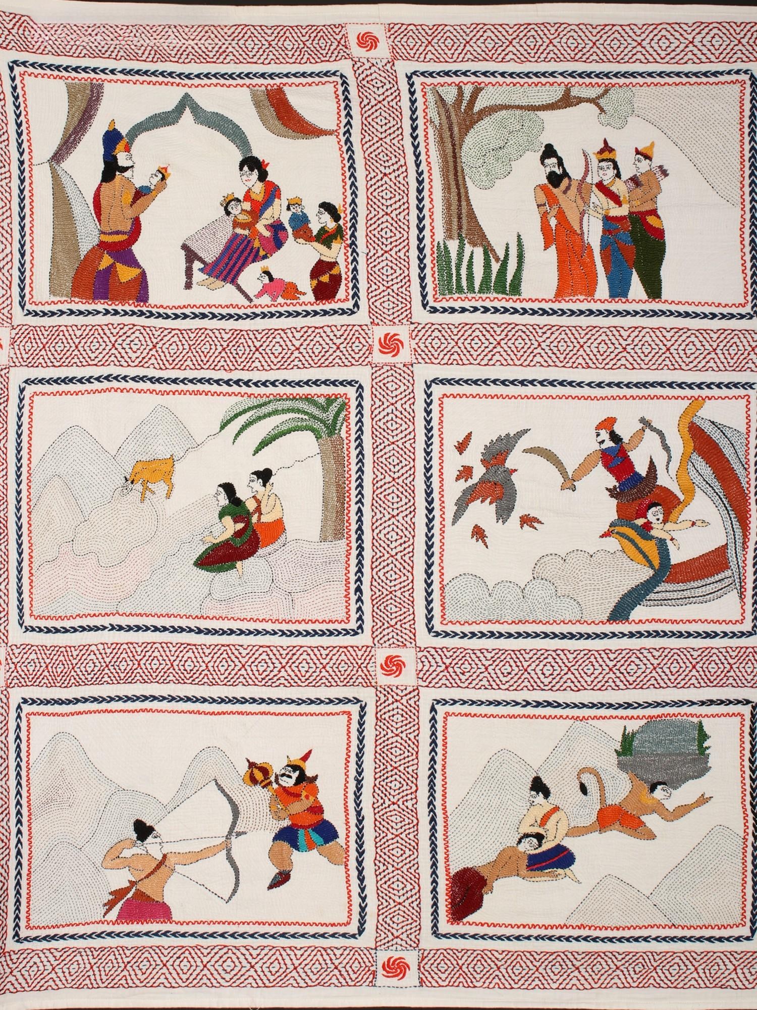 Ramleela (The Life of Rama) | Kantha Stitch Embroidery Painting - 2