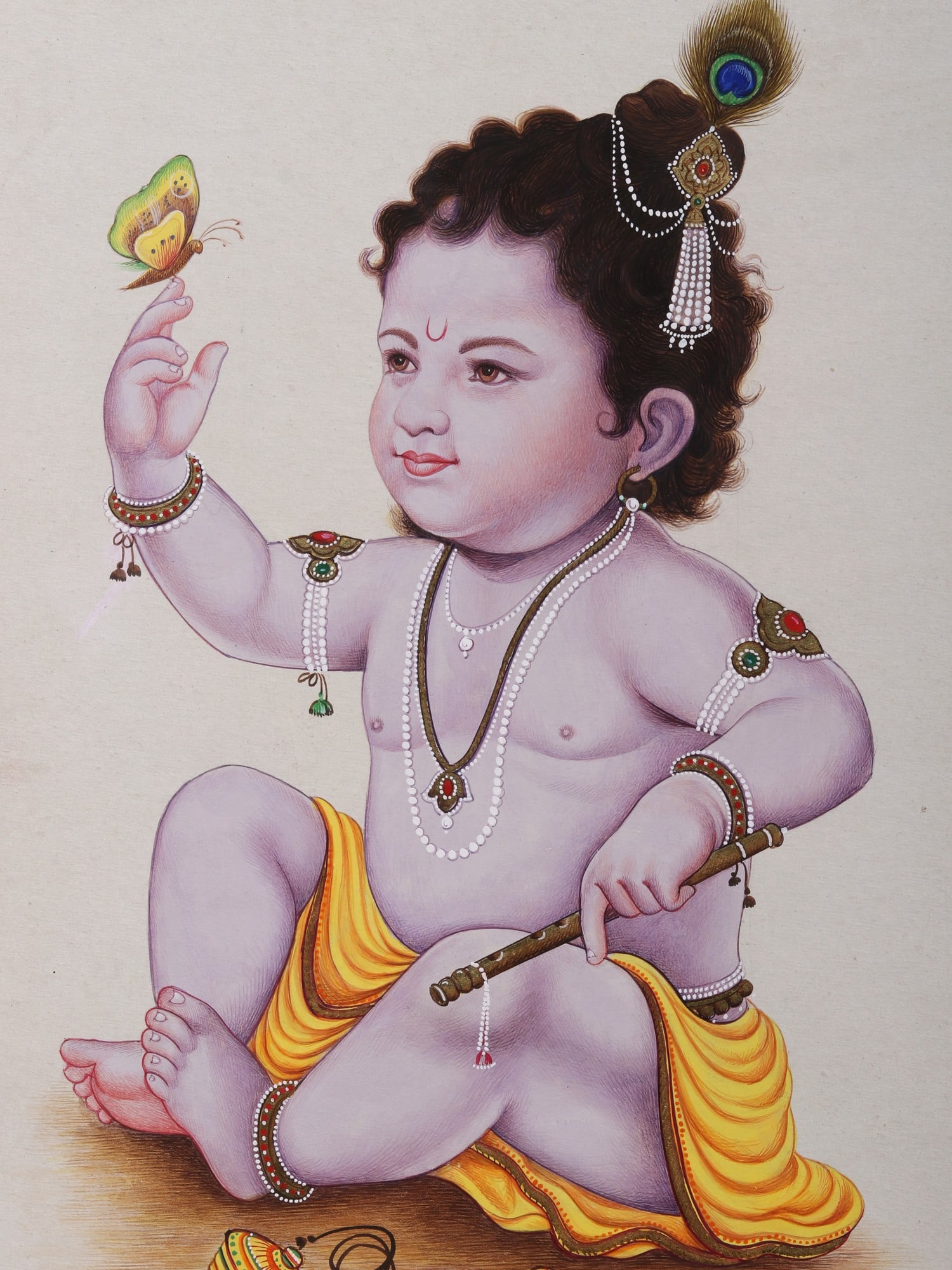 Baby Krishna with Butterfly | Watercolor Painting - 2