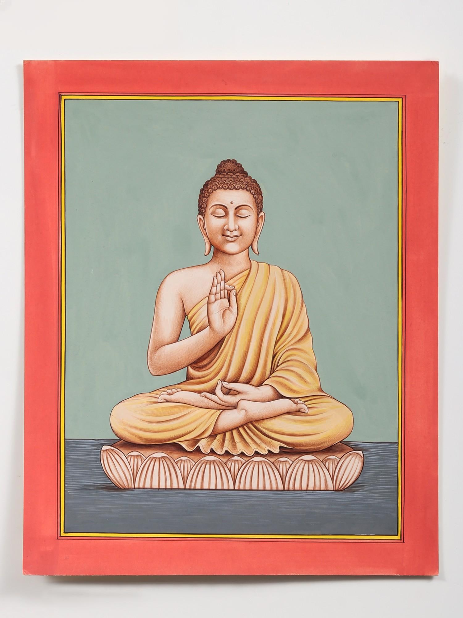 Lord Buddha in Vitark Mudra | Watercolor Painting: Title: Lord Buddha in Vitark Mudra | Watercolor Painting Description: Hindu Gods & Goddesses Painting Reserve: $444.60 Shipping: Domestic: Shipping rates are determined by destination International: F