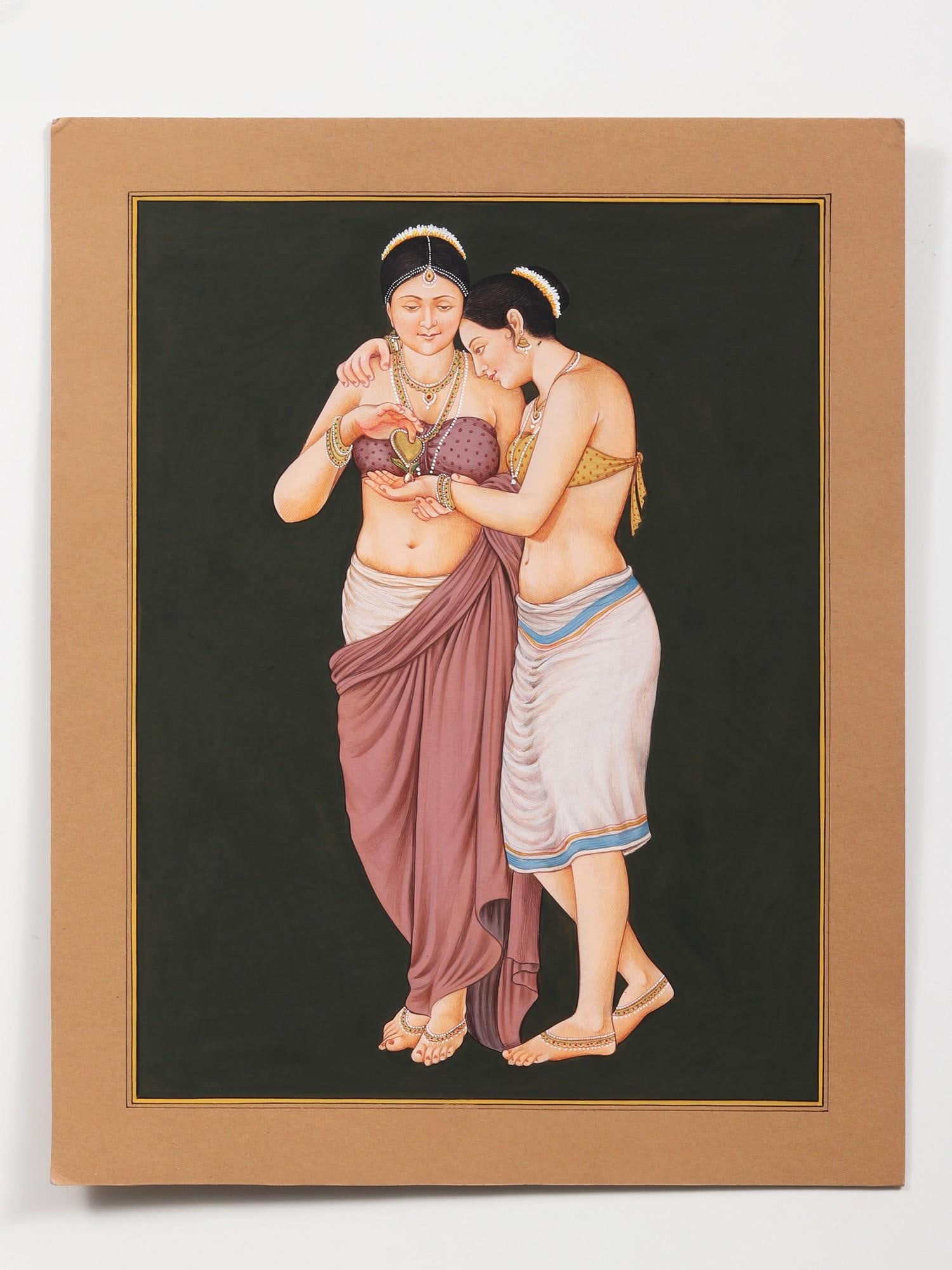 Admiring Her Necklace | Watercolor Painting: Title: Admiring Her Necklace | Watercolor Painting Description: Mughal Painting Reserve: $669.60 Shipping: Domestic: Shipping rates are determined by destination International: Foreign shipping rates 