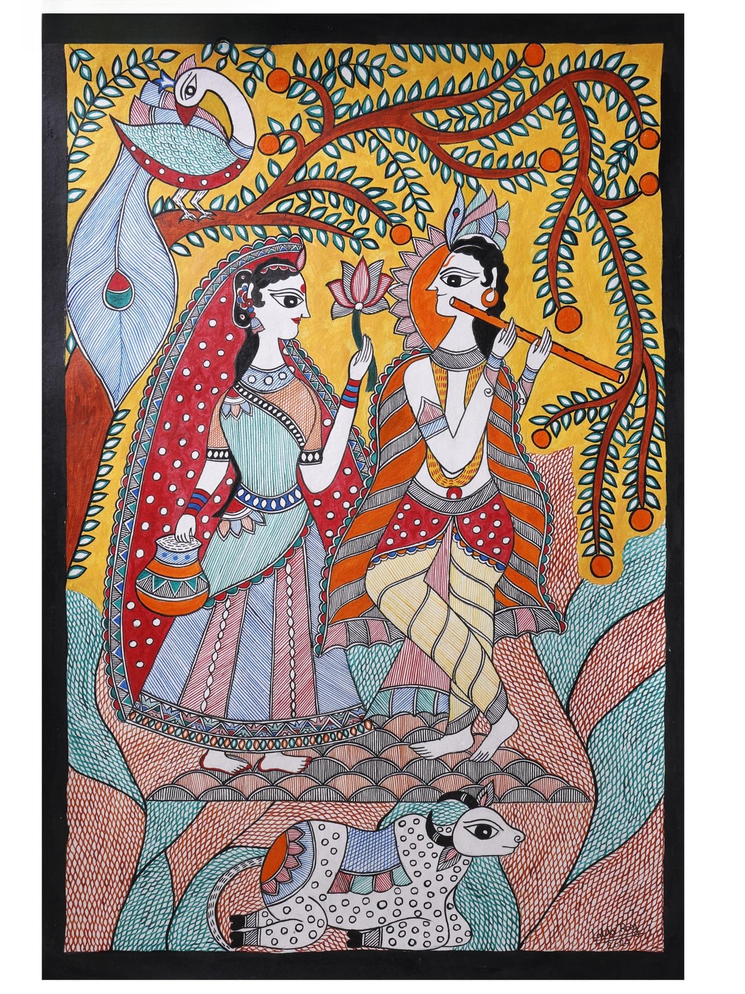 Radha Krishna Spiritual Love With Frame | Acrylic Color On Hand Made Paper | Lalita Ray: Title: Radha Krishna Spiritual Love With Frame | Acrylic Color On Hand Made Paper | Lalita Ray Description: Folk Paintings Reserve: $114.30 Shipping: Domestic: Shipping rates are determined by destina