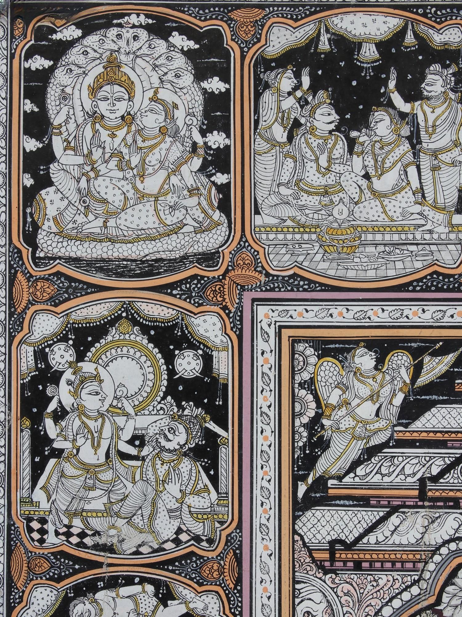 Lord Krishna on Pashu Kunjar with Episodes of His Life Story at Border | Pattachitra Painting - 2