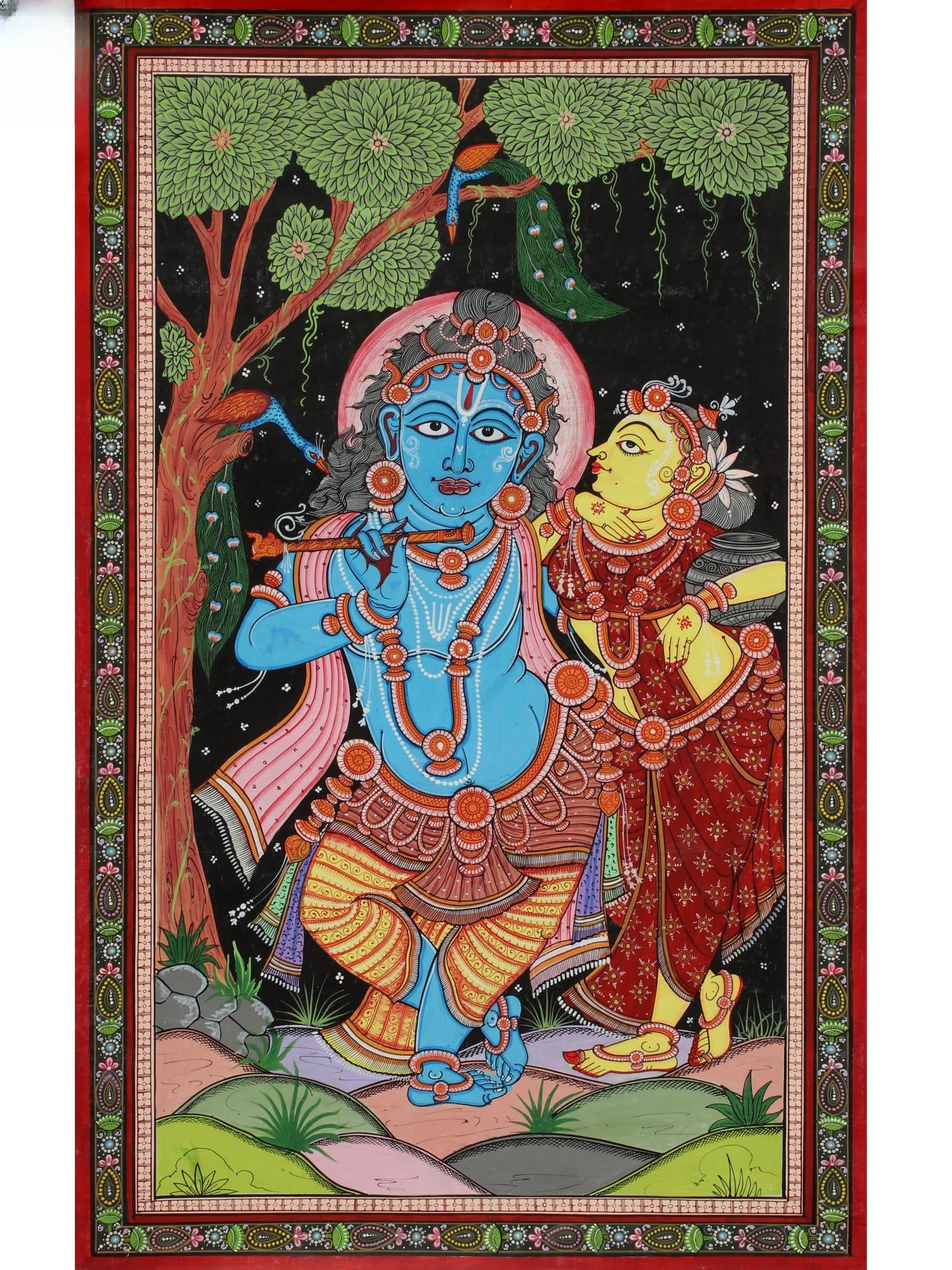 Standing Radha Krishna Together | Pattachitra Painting: Title: Standing Radha Krishna Together | Pattachitra Painting Description: Folk Paintings Reserve: $444.60 Shipping: Domestic: Shipping rates are determined by destination International: Foreign shipp