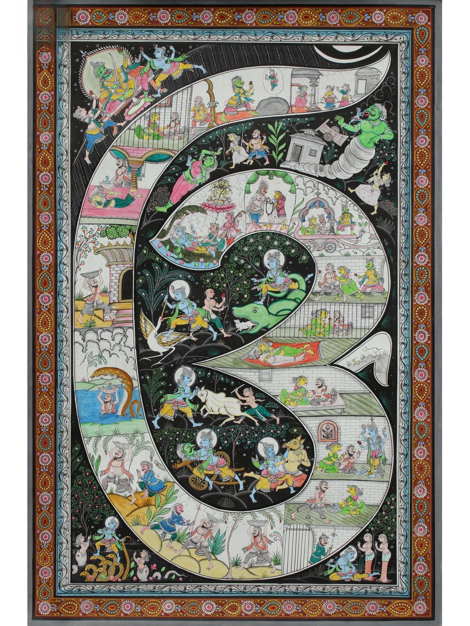 Shri Krishna's Life Story Inside The Aum (Om) | Pattachitra Painting (1 of 2)
