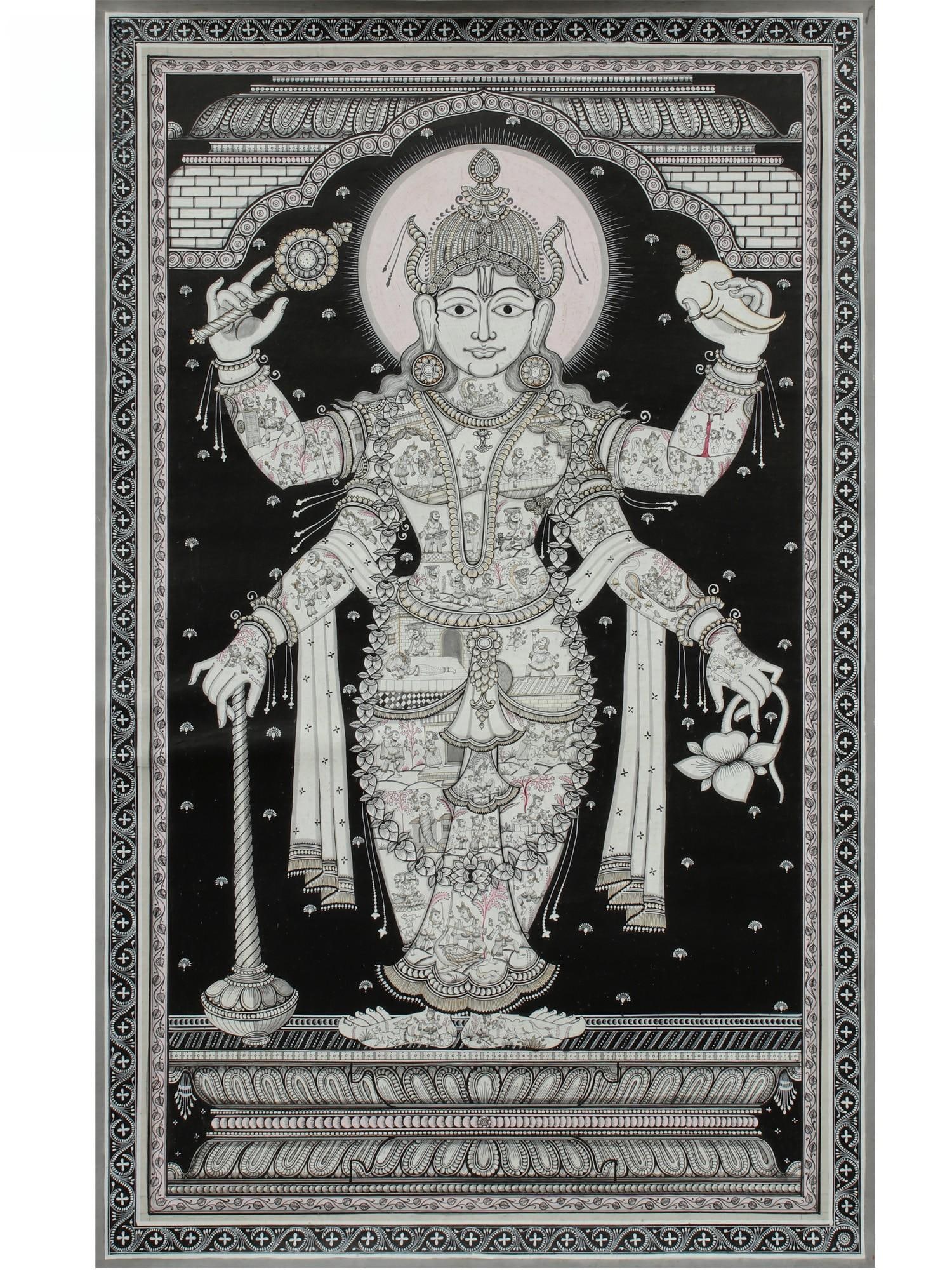 Bhagawan Vishnu with Krishna Lila | Pattachitra Painting: Title: Bhagawan Vishnu with Krishna Lila | Pattachitra Painting Description: Folk Paintings Reserve: $669.60 Shipping: Domestic: Shipping rates are determined by destination International: Foreign shi