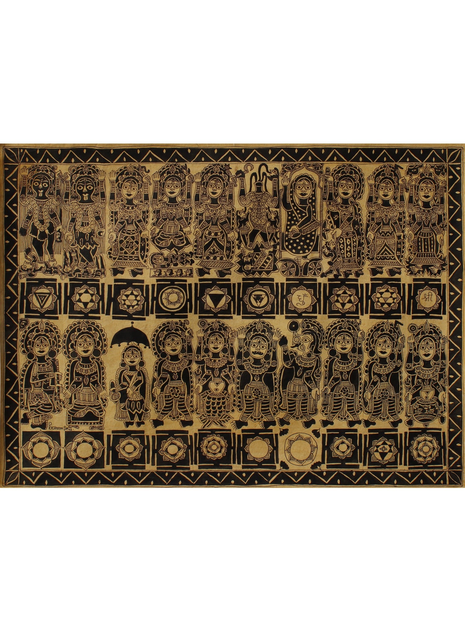 Ten Mahavidya (Tantrik Goddesses) with Dashavatara of Lord Vishnu with Yantras | Madhubani Painting: Title: Ten Mahavidya (Tantrik Goddesses) with Dashavatara of Lord Vishnu with Yantras | Madhubani Painting Description: Folk Paintings Reserve: $477.90 Shipping: Domestic: Shipping rates are determine