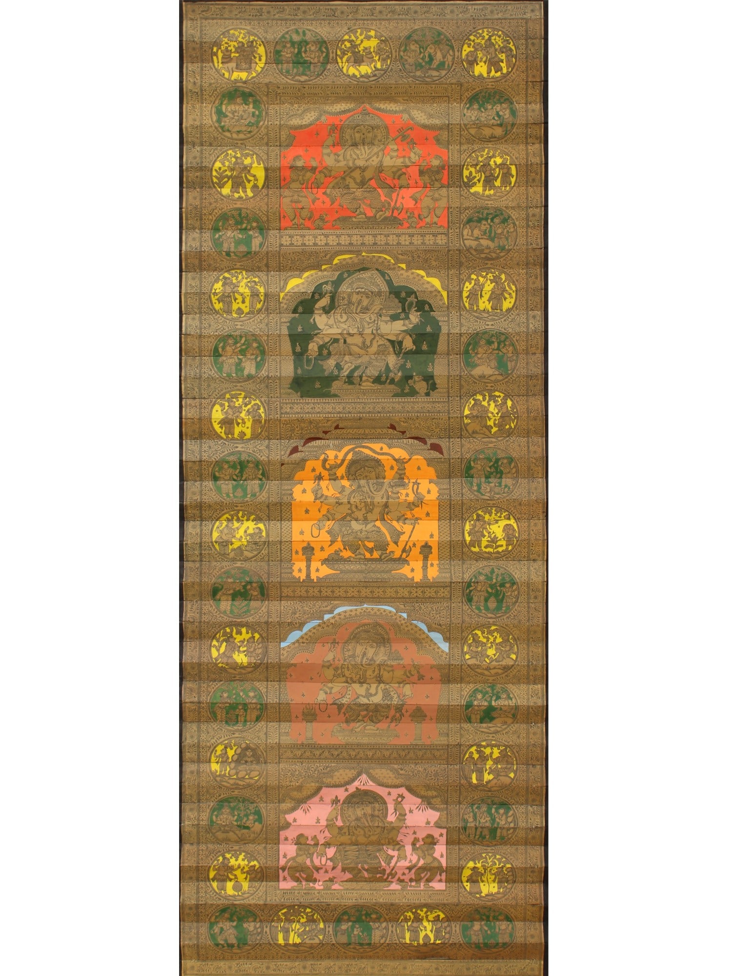 Different Forms of Lord Ganesha with His Life Story | Superfine Pattachitra Painting on Palm Leaf: Title: Different Forms of Lord Ganesha with His Life Story | Superfine Pattachitra Painting on Palm Leaf Description: Folk Paintings Reserve: $1,457.10 Shipping: Domestic: Shipping rates are determine