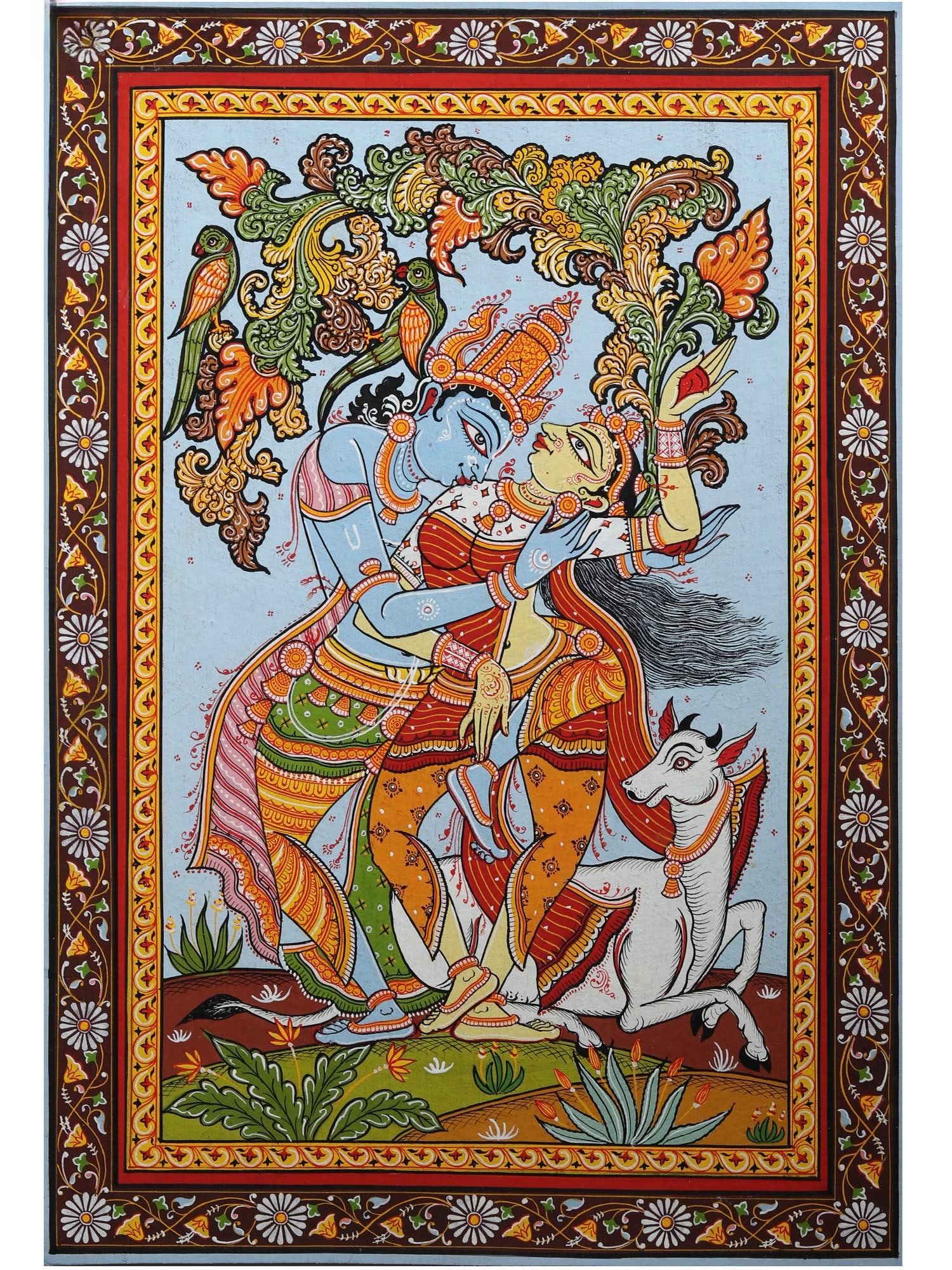 Dancing Radha Krishna | Pattachitra Painting from Odisha: Title: Dancing Radha Krishna | Pattachitra Painting from Odisha Description: Folk Paintings Reserve: $180.90 Shipping: Domestic: Shipping rates are determined by destination International: Foreign shi