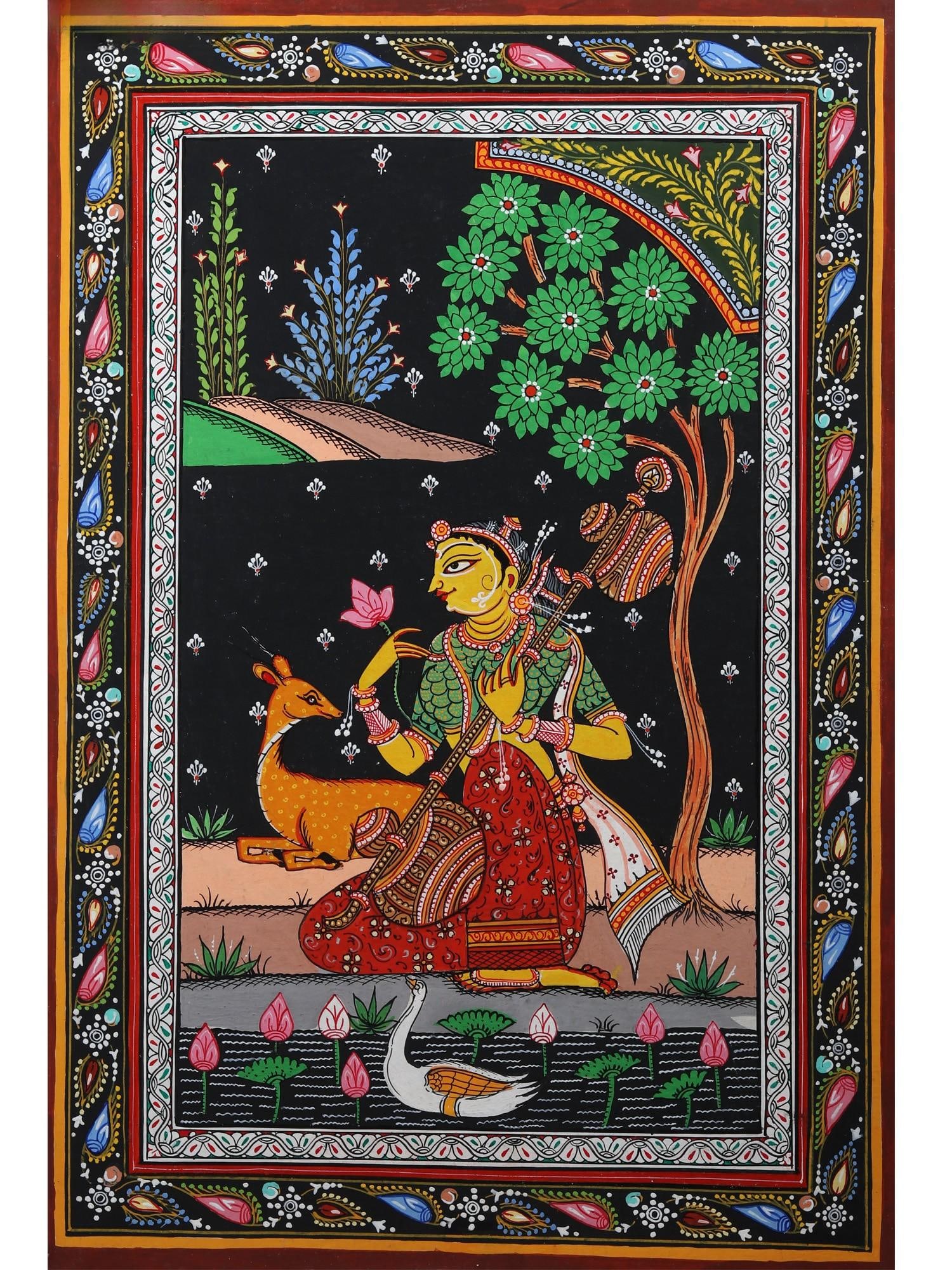 Mirabai in Devotion of Lord Krishna | Pattachitra Painting from Odisha: Title: Mirabai in Devotion of Lord Krishna | Pattachitra Painting from Odisha Description: Folk Paintings Reserve: $139.50 Shipping: Domestic: Shipping rates are determined by destination
