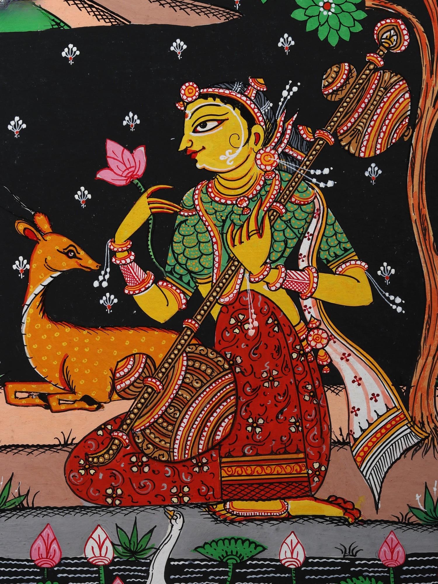 Mirabai in Devotion of Lord Krishna | Pattachitra Painting from Odisha - 2