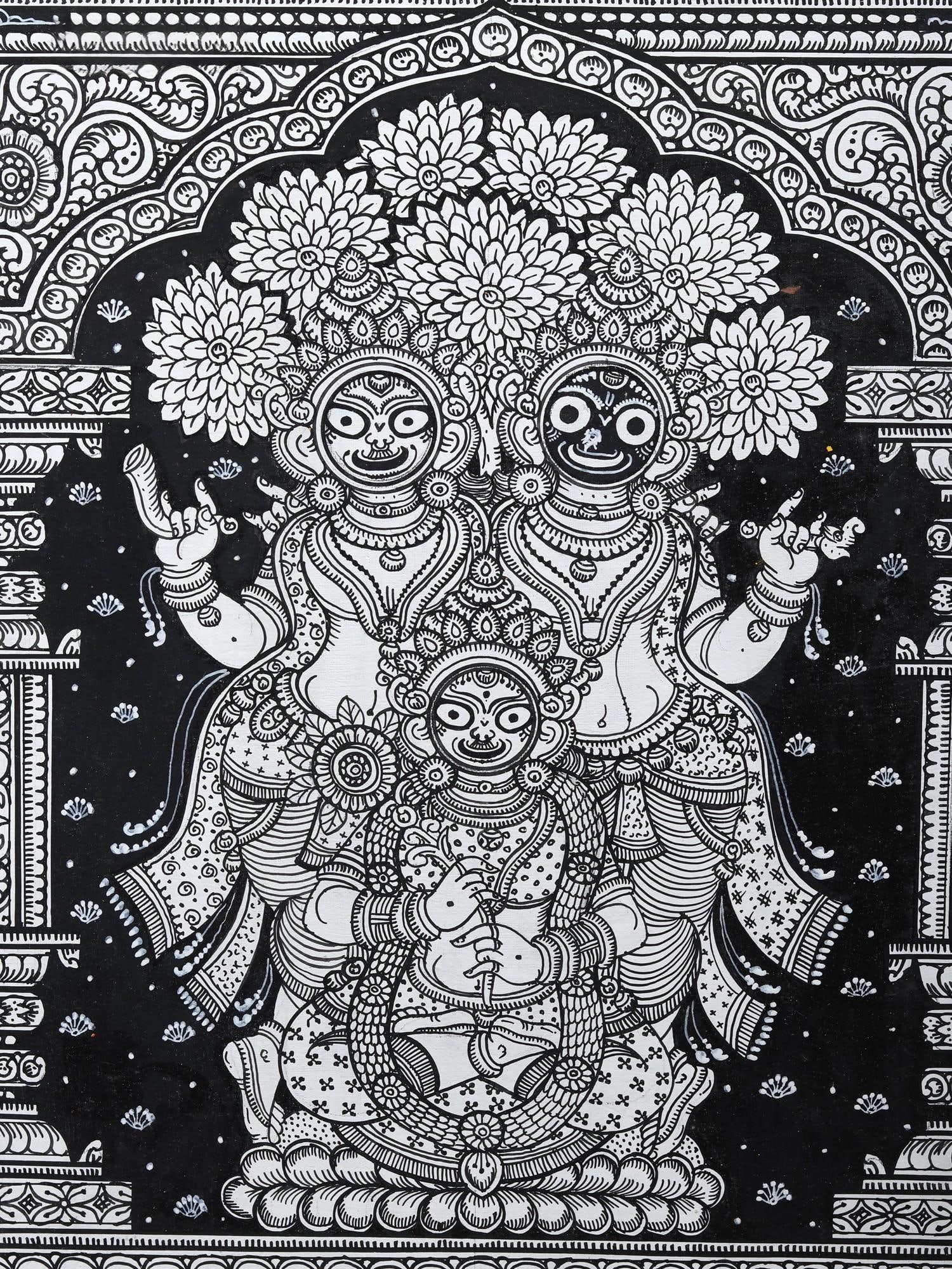 Bhagawan Jagannath (Lord Krishna with Subhadra and Balabhadra) | Pattachitra Painting from Odisha - 2