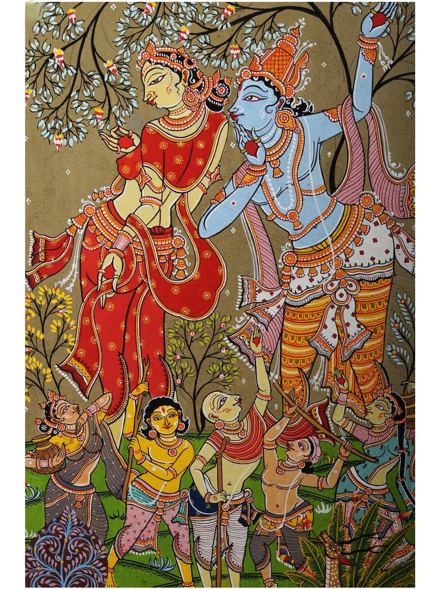 Radha Krishna with Friends | Pattachitra Painting from Odisha - 2