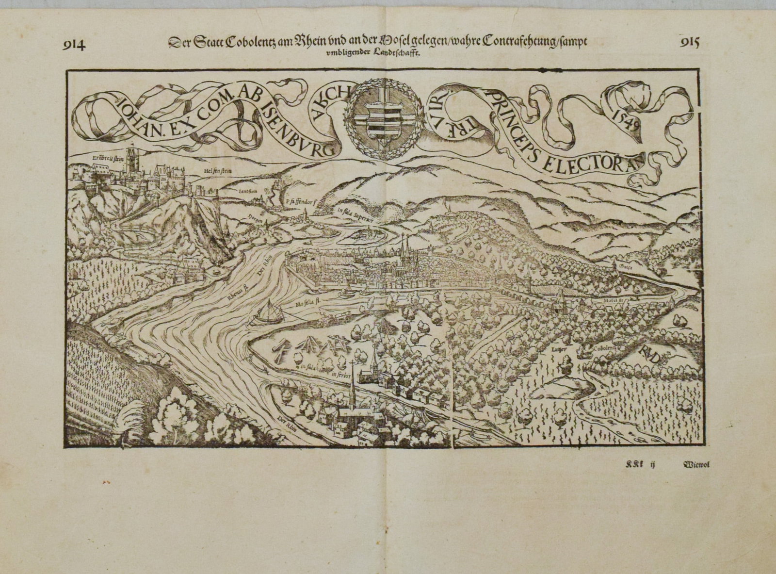 1614 Munster View of Koblenz, Germany -- Der Statt Cobolenz am Rhein…: Title:1614 Munster View of Koblenz, Germany -- Der Statt Cobolenz am Rhein…,li>Cartographer:S Munster Year/Place:1614, Basel Map Dimension (in.):8.3 X 14 in. Description:This is an excellent
