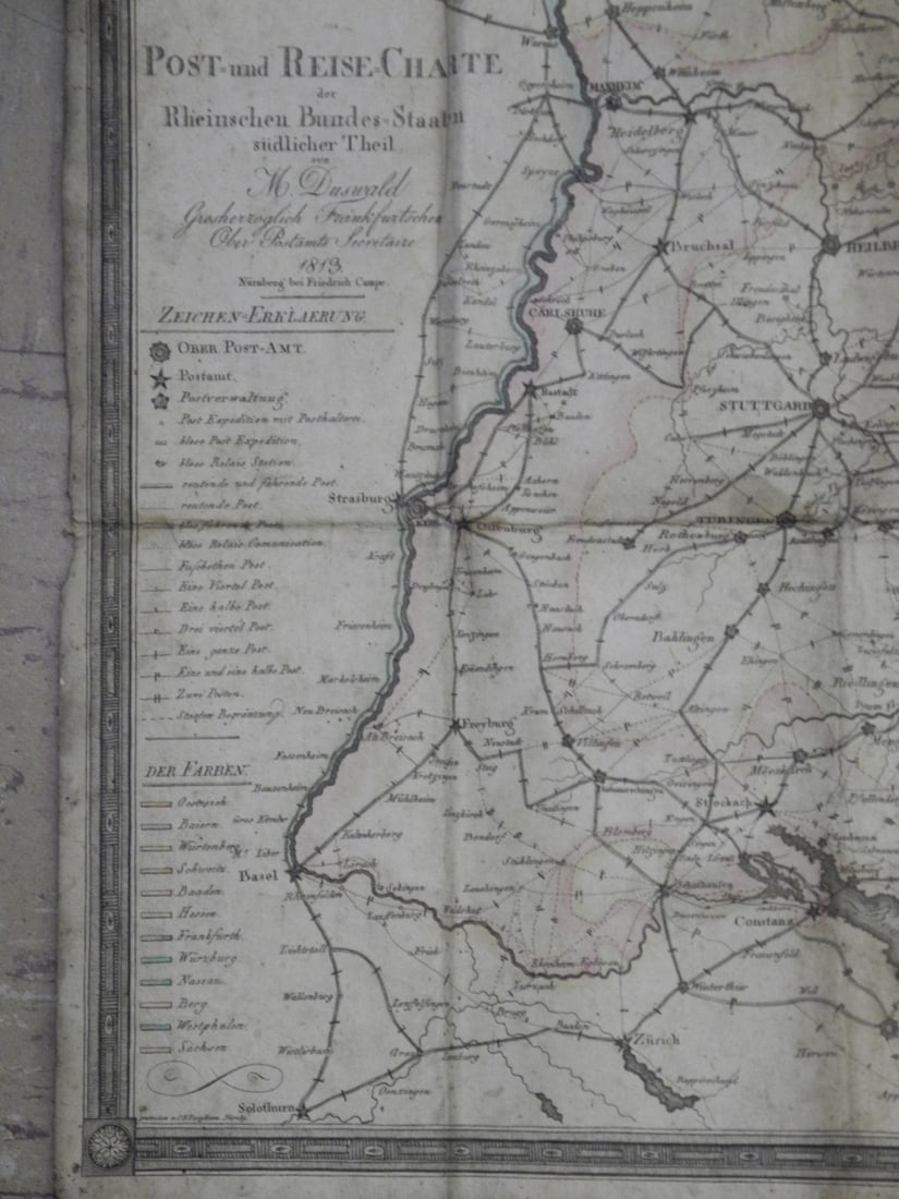 Post=und Reise=Charte der Rheinschen Bundes=Staaten sudlicher Theil - 3