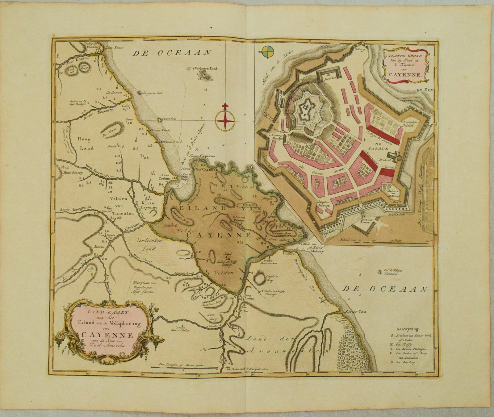 1769 Tirion Map of Vicinity of Cayenne, French Guiana -- Land-Kaart van het Eiland en de: Title:1769 Tirion Map of Vicinity of Cayenne, French Guiana -- Land-Kaart van het Eiland en de Volkplanting van Cayenne aan de Kust van Zuid-Amerika,li>Cartographer:I Tirion Year/Place:1769 c., Amster