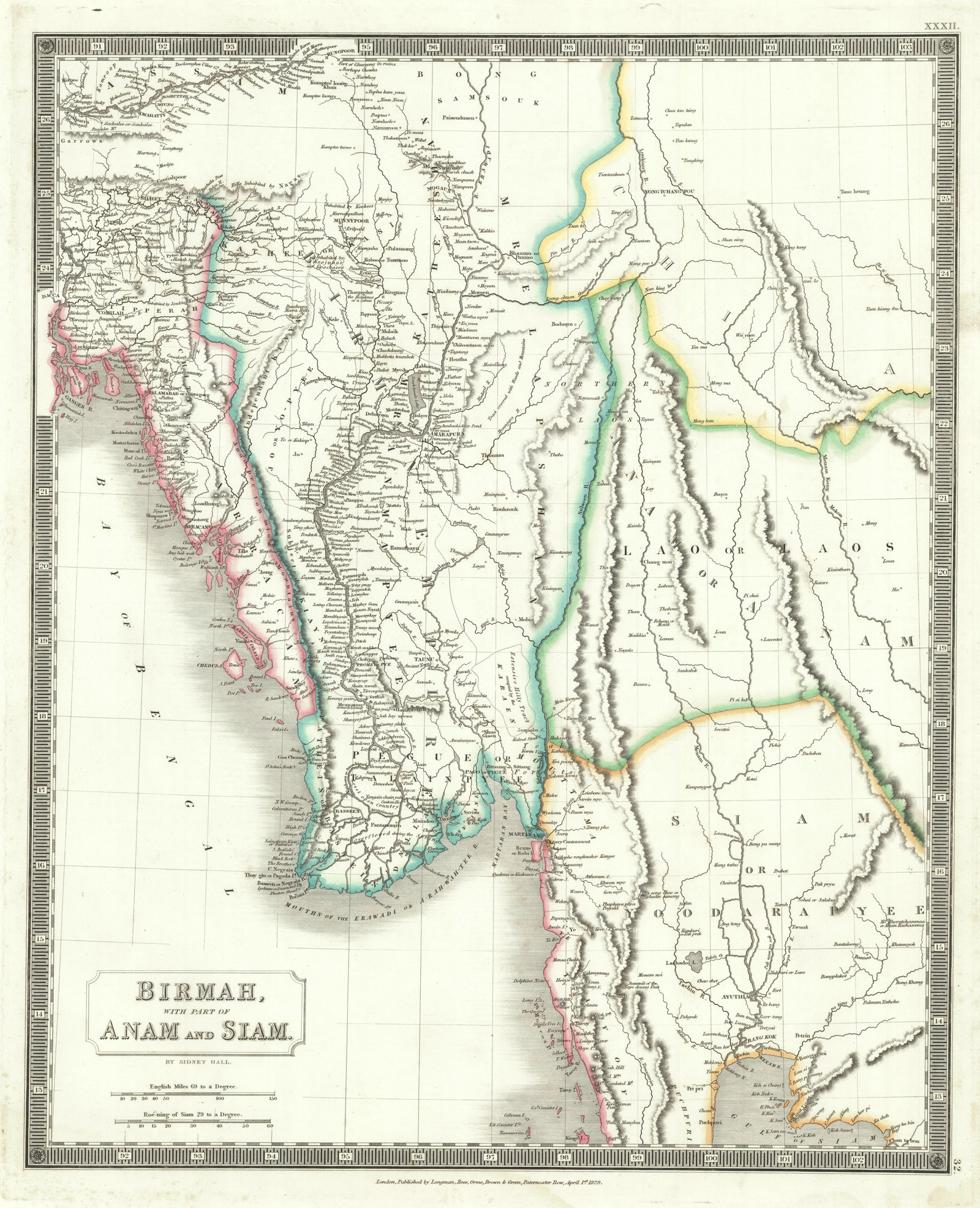Birmah, With Part of Anam and Siam.: Publication Date:1830 Title:Birmah, With Part of Anam and Siam.,li>Cartographer:HALL, SIDNEY Publisher:LONGMAN, REES, ORME, BROWN AND GREEN Brief Description: Height:20.25 Width:16.6 Reserve: $190.00