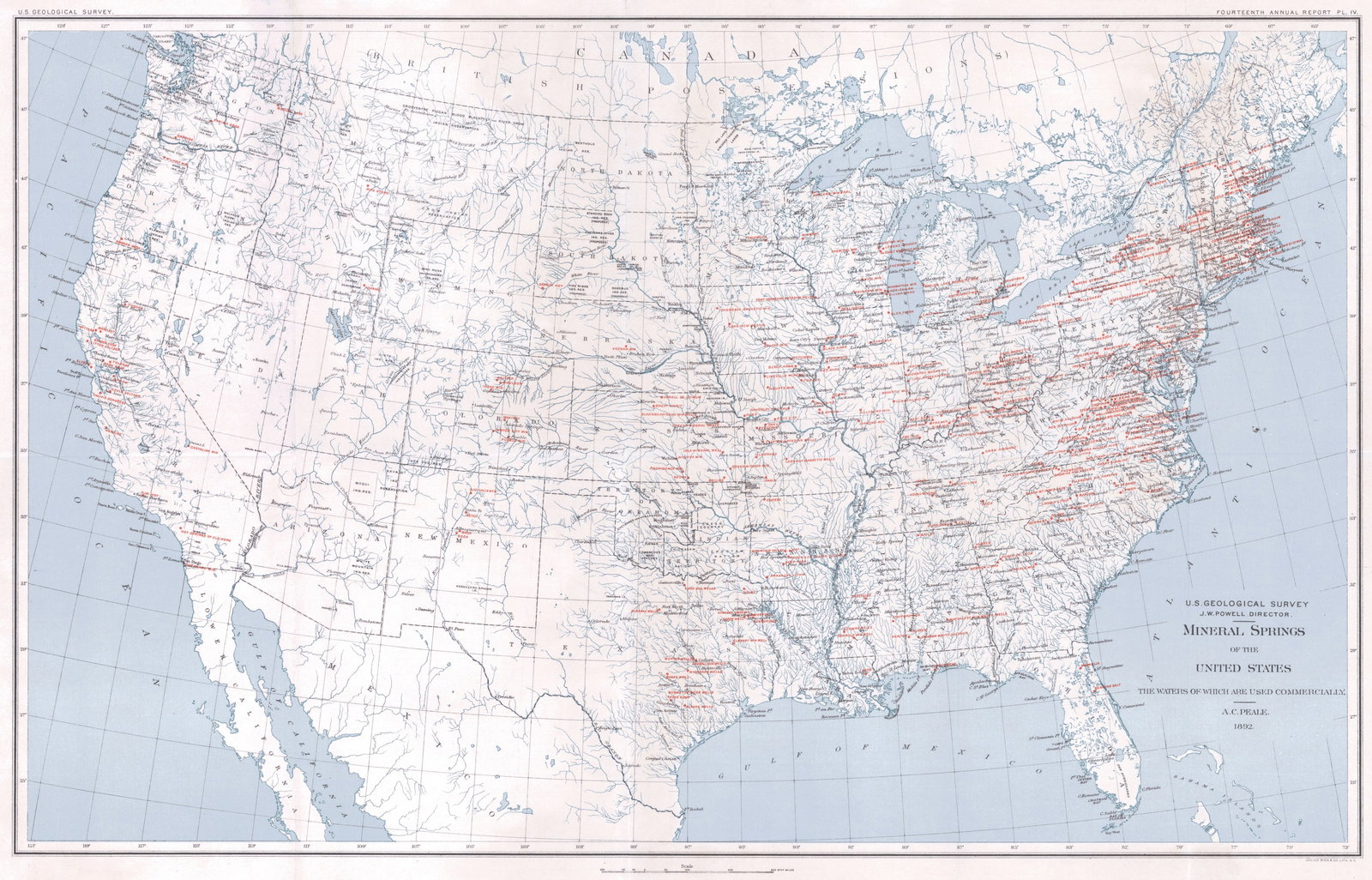 Mineral Springs of the United States: Publication Date:1892 Title:Mineral Springs of the United States,li>Cartographer:PEALE, A. C. Publisher:U.S. GEOLOGICAL SURVEY Brief Description:the waters of which are used commercially. Colored map 