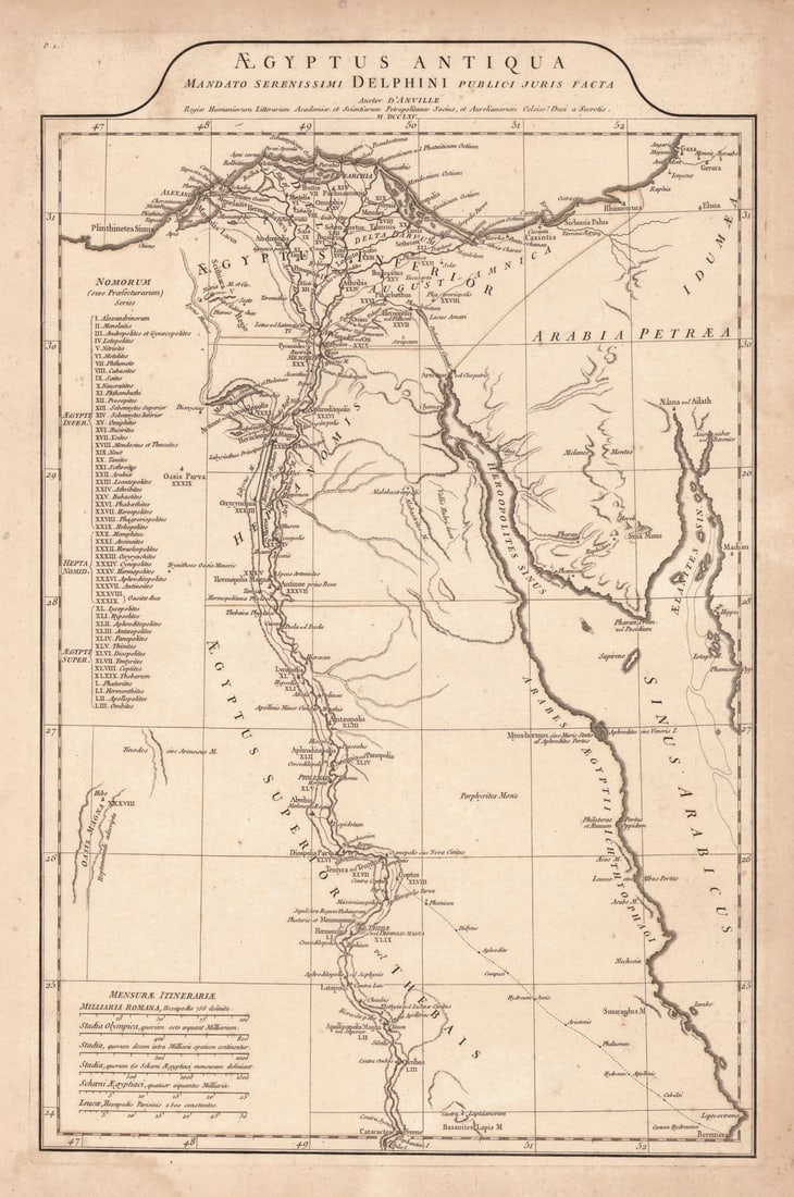 Aegyptus Antiqua Mandato Serenissimi Delphini Publici Juris Facta: Publication Date:1765 Title:Aegyptus Antiqua Mandato Serenissimi Delphini Publici Juris Facta,li>Cartographer:ANVILLE, J.B.B. D' Publisher:D'ANVILLE Brief Description:"Auctor d'Anville... MDCCLXV."