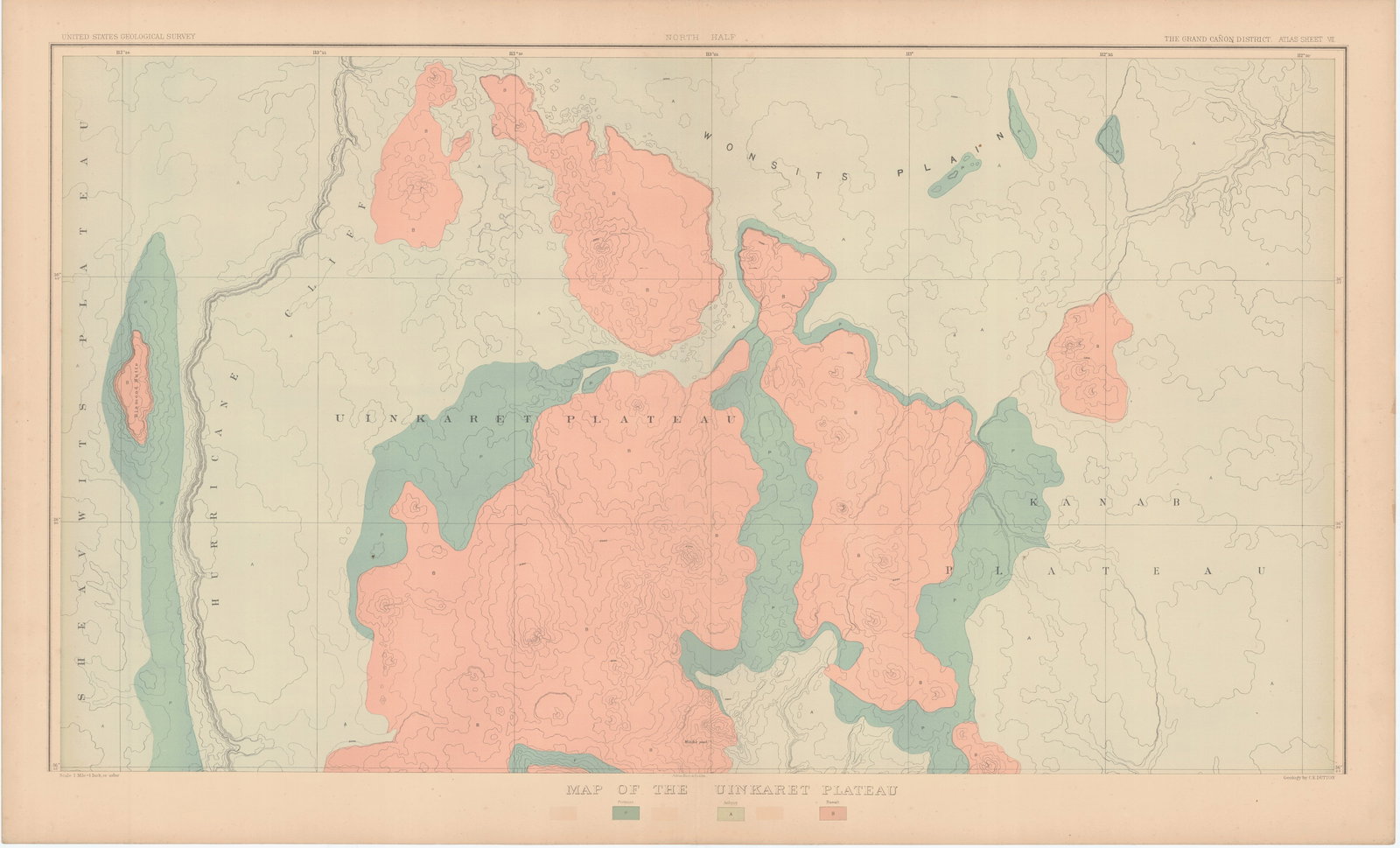 Map of the Uinkaret Plateau (North Half) | (South Half): Publication Date:1882 Title:Map of the Uinkaret Plateau (North Half) | (South Half),li>Cartographer:DUTTON, CLARENCE E. Publisher:U.S. GEOLOGICAL SURVEY Brief Description:"The Grand Canon district. At
