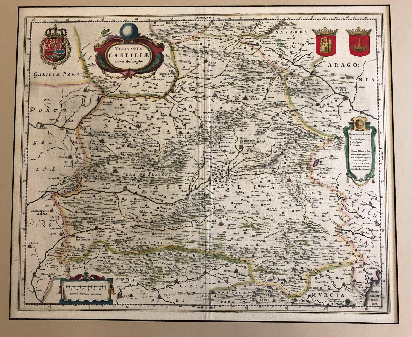 1634 Blaeu Map of Central Spain -- Utriusque Castiliae Nova Descriptio: Title:1634 Blaeu Map of Central Spain -- Utriusque Castiliae Nova Descriptio,li>Cartographer:J Beau Year/Place:1634 c., Amsterdam Map Dimension (in.):16.3 X 20 in. Description:This is a superb map of