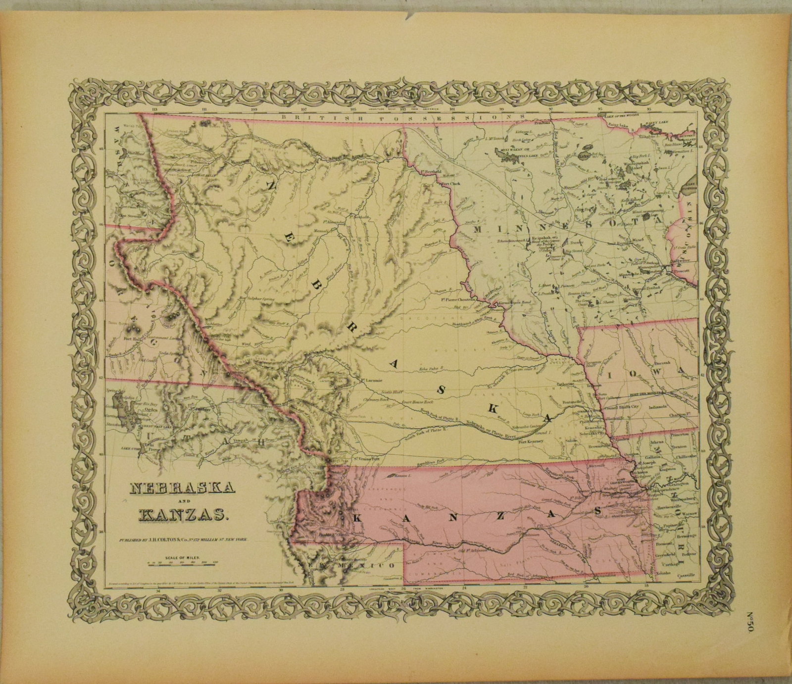 1855 Colton Map of Large Nebraska and Kansas Terrritories -- Nebraska and Kanzas: Title:1855 Colton Map of Large Nebraska and Kansas Terrritories -- Nebraska and Kanzas,li>Cartographer:J Colton Year/Place:1855, New York Map Dimension (in.):12.8 X 15.7 in. Description:This is and