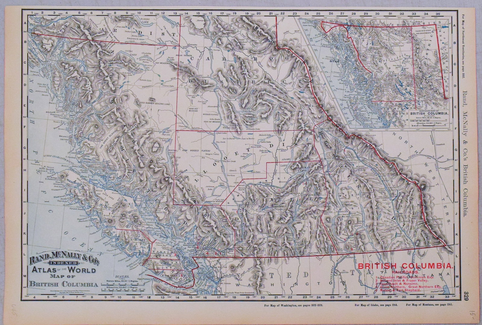1894 Rand McNally Map of British Columbia -- Indexed Atlas of the World Map of British Columbia: Title:1894 Rand McNally Map of British Columbia -- Indexed Atlas of the World Map of British Columbia,li>Cartographer:Rand McNally Year/Place:1894, Chicago Map Dimension (in.):12.6 X 18.8 in.