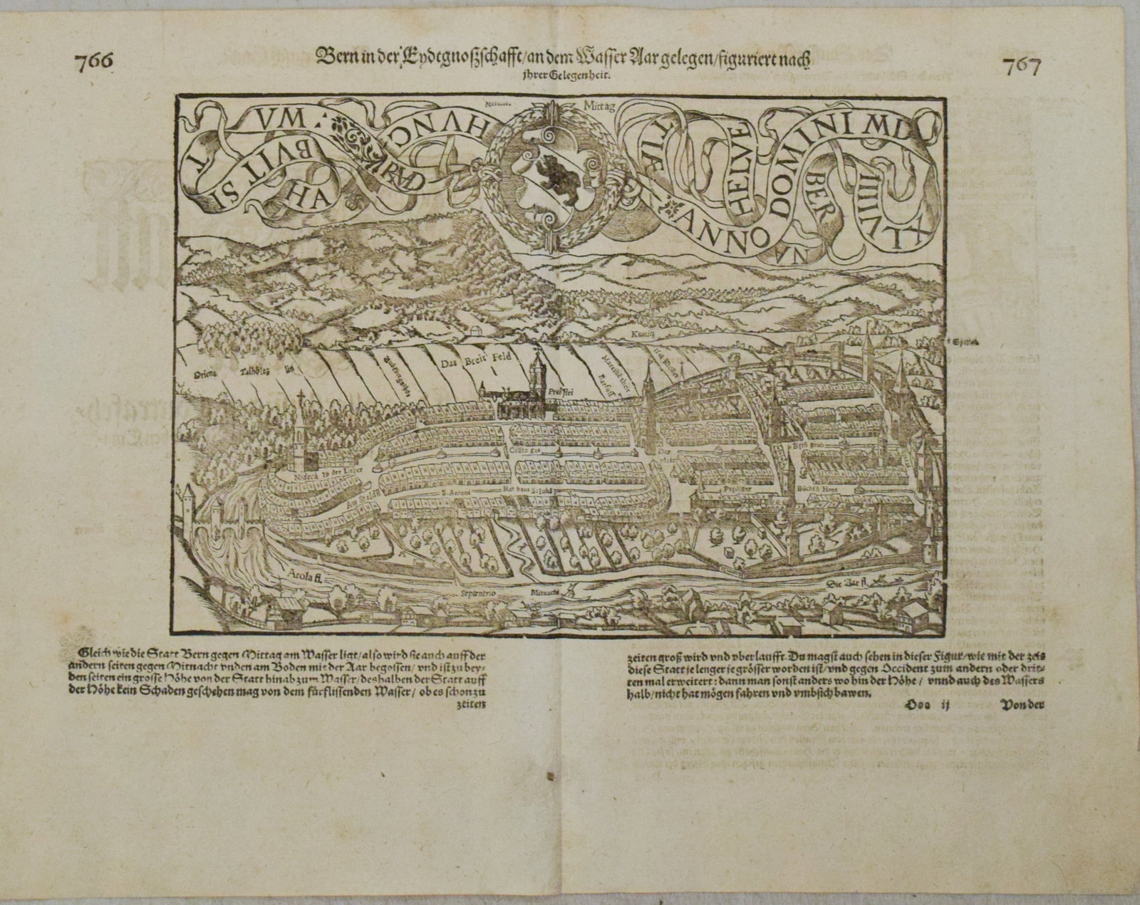 1614 Munster Map od Bern -- Bern in der Eydtgnoschafft an dem Wasser Aar Gelegen / Figuriert nach: Title:1614 Munster Map od Bern -- Bern in der Eydtgnoschafft an dem Wasser Aar Gelegen / Figuriert nach Ihrer Gelegenheit,li>Cartographer:S Munster Year/Place:1614, Basel Map Dimension (in.):8.2 X