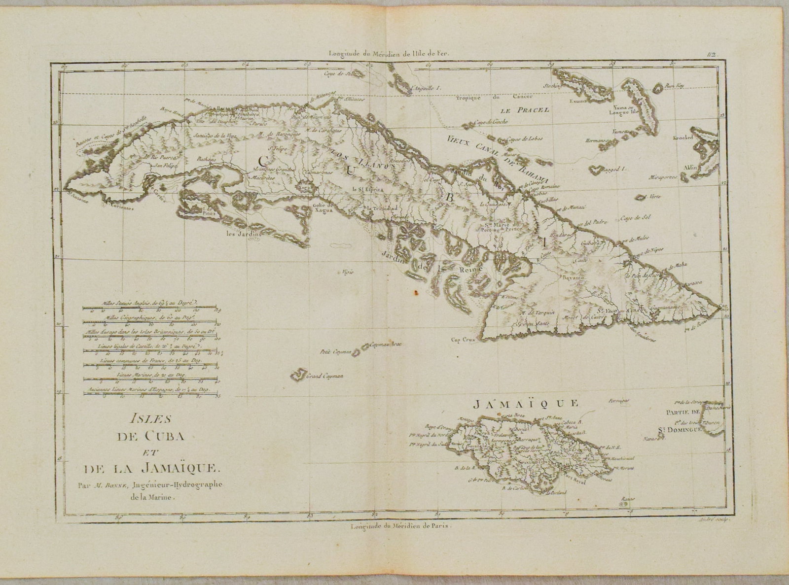 1787 Bonne Map of Cuba and Jamaica -- Isles de Cuba et de la Jamaique: Title:1787 Bonne Map of Cuba and Jamaica -- Isles de Cuba et de la Jamaique,li>Cartographer:R Bonne Year/Place:1787, Paris Map Dimension (in.):9.3 X 13.7 in. Description:This handsome map features