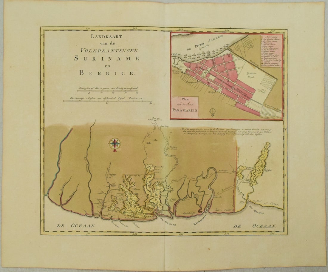 1769 Tirion Map of South American Suriname and Berbice -- Landkaart van de Volkplantingen Suriname: Title:1769 Tirion Map of South American Suriname and Berbice -- Landkaart van de Volkplantingen Suriname en Berbice,li>Cartographer:I Tirion Year/Place:1769 c., Amsterdam Map Dimension (in.):13.1 X 15