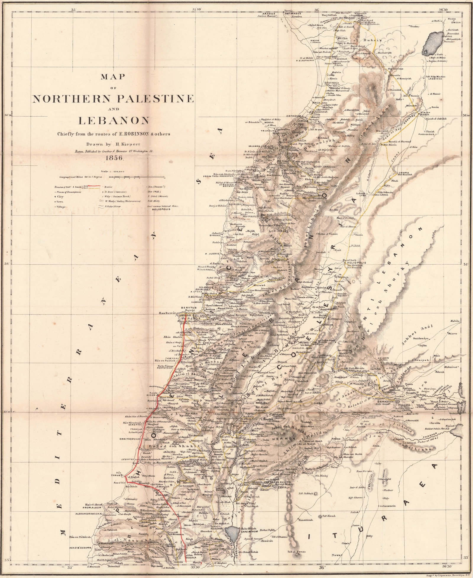 Four Maps to Accompany the Biblical Researches in Palestine: Publication Date:1856 Title:Four Maps to Accompany the Biblical Researches in Palestine,li>Cartographer:KIEPERT, HEINRICH Publisher:CROCKER AND BREWSTER Brief Description:of E. Robinson and E. Smith.