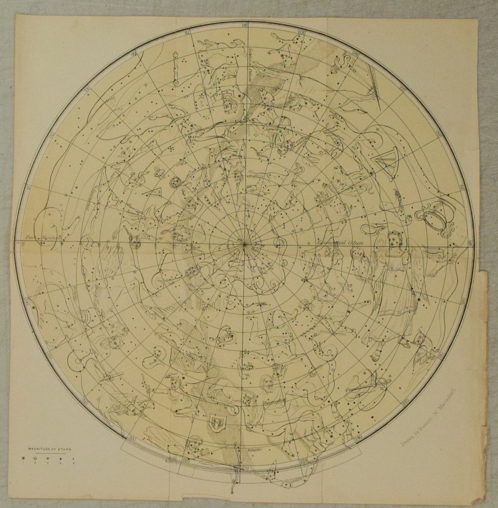 Celestial Chart of the Northern Skies: Title:Celestial Chart of the Northern Skies,li>Cartographer:Anonymous Year/Place: Map Dimension (in.):13 X 12.8 in. Description:This is a very nice celestial chart of the northern skies with the