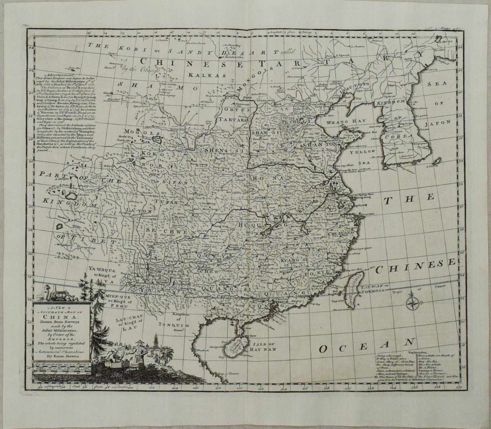 1744 Bowen Map of China and Korea -- A New & Accurate Map of China, Drawn from Surveys Made by the: Title:1744 Bowen Map of China and Korea -- A New & Accurate Map of China, Drawn from Surveys Made by the Jesuit Missionaries, by Order of the Emperor. The Whole Being Regulated by Numerous Astronomica