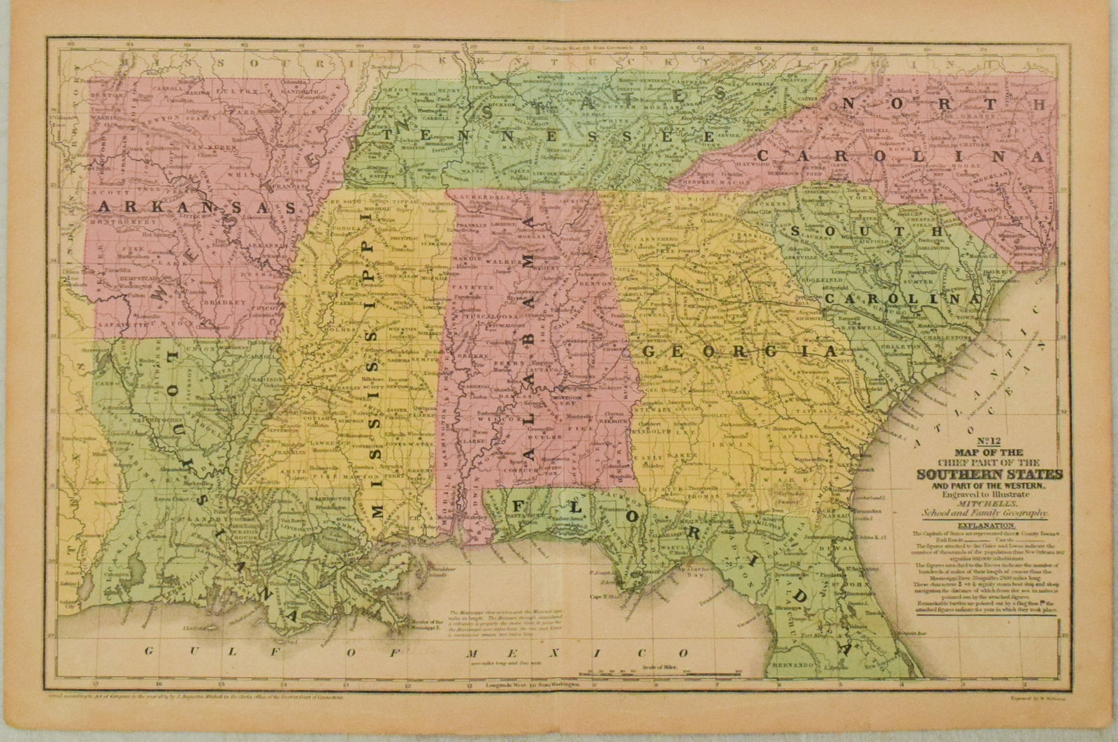 1839 Mitchell Map of the US South -- No. 12 Map of the Chief Part of the Southern States and Part of: Title:1839 Mitchell Map of the US South -- No. 12 Map of the Chief Part of the Southern States and Part of the Western…,li>Cartographer:S Mitchell Year/Place:18539, Philadelphia Map Dimension (i