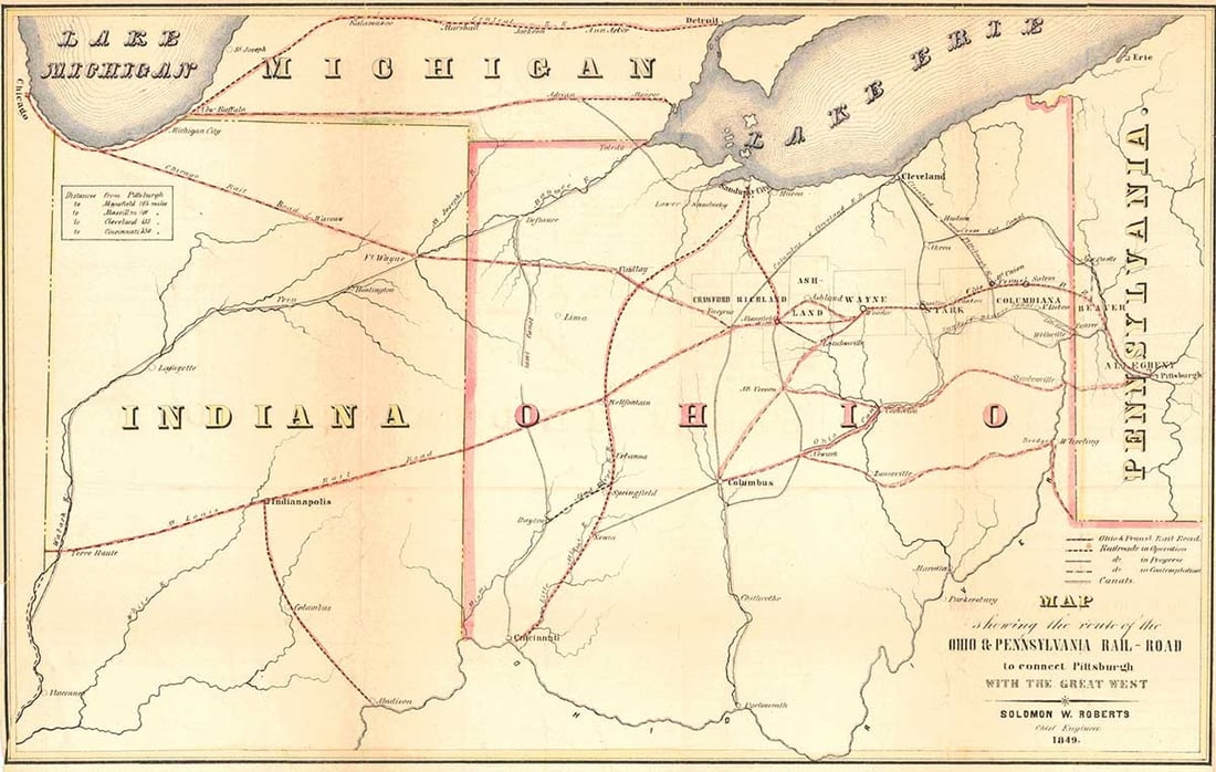 Map Showing the Route of the Ohio & Pennsylvania Rail - Road - 2