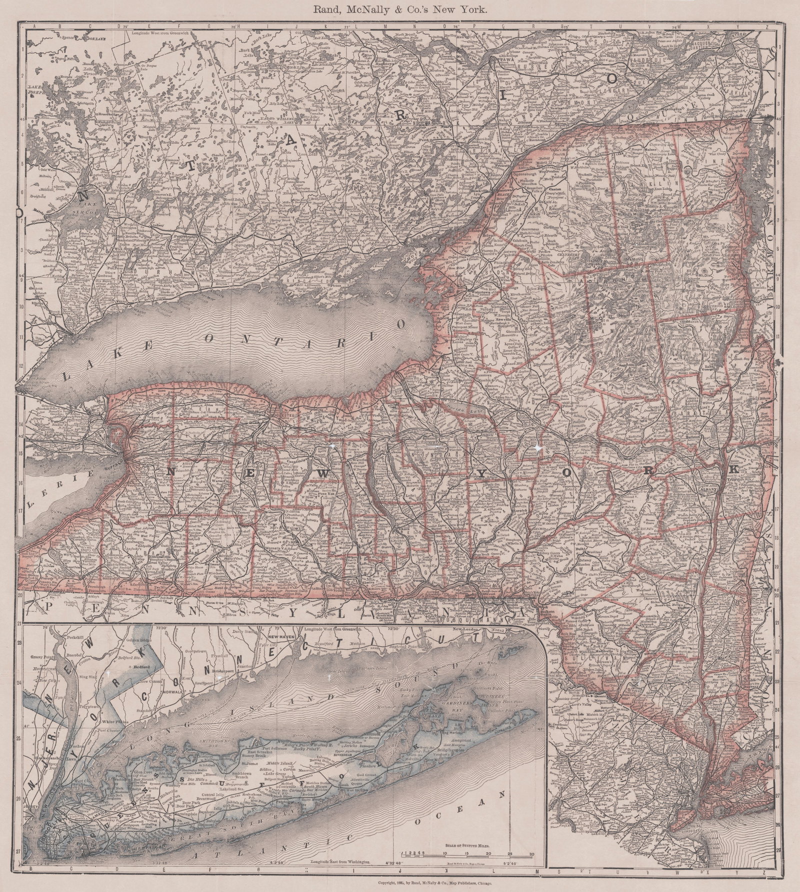Rand, McNally & Co.'S Indexed Railroad And County Map of New York - 2