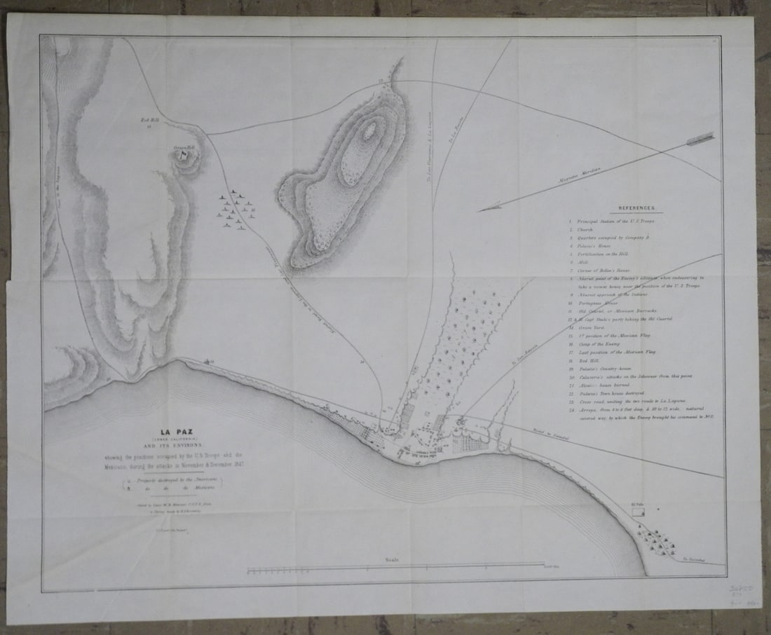 La Paz (Lower California) and Its Environs: Publication Date:1848 Title:La Paz (Lower California) and Its Environs,li>Cartographer:WARNER, WILLIAM HORACE | H. EHRENBERG Publisher:WAR DEPARTMENT Brief Description:"showing the positions occupied 