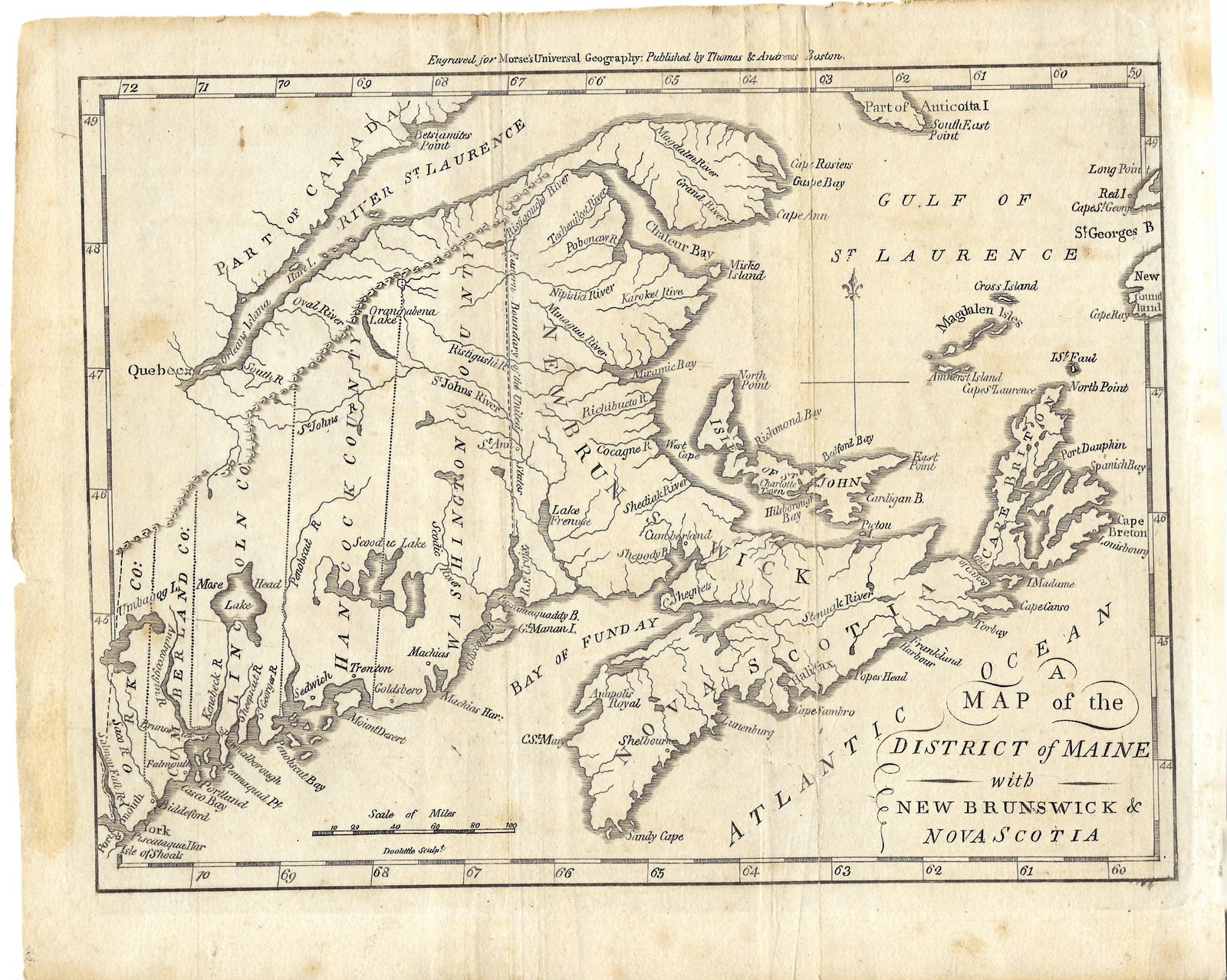 1796 Morse Map of Maine and the Canadian Maritimes -- A Map of the District of Maine with New: Title:1796 Morse Map of Maine and the Canadian Maritimes -- A Map of the District of Maine with New Brunswick & Nova Scotia,li>Cartographer:J Morse Year/Place:1796, Boston Map Dimension (in.):6.9 X 9.