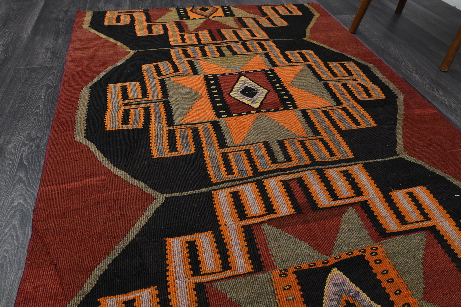 3.9x10.7 ft, Red Bohemian Kilim Rug - 4