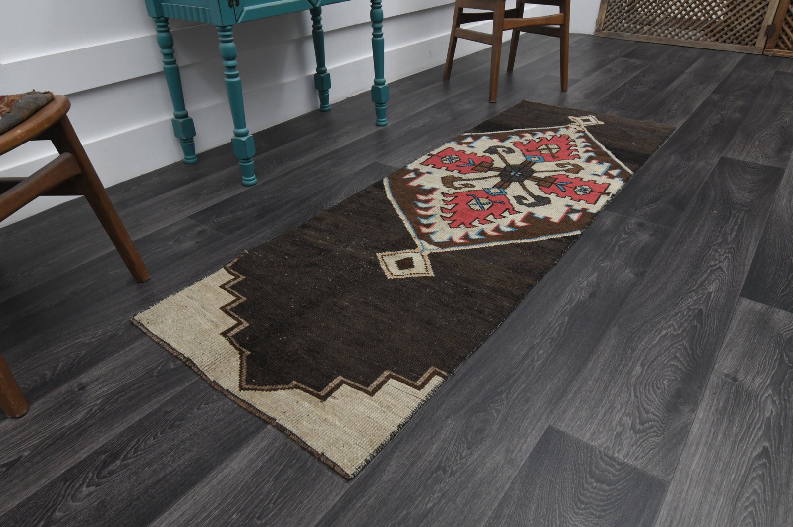 2.2x6.5 ft, TURKISH RUNNER: Title: 2.2x6.5 ft, TURKISH RUNNER Description: This Turkish one-of-a-kind Vintage Flatweave Kilim Rug is hand-knotted and handwoven by the most skilled artisans who use pure wool, in vibrant, natural 